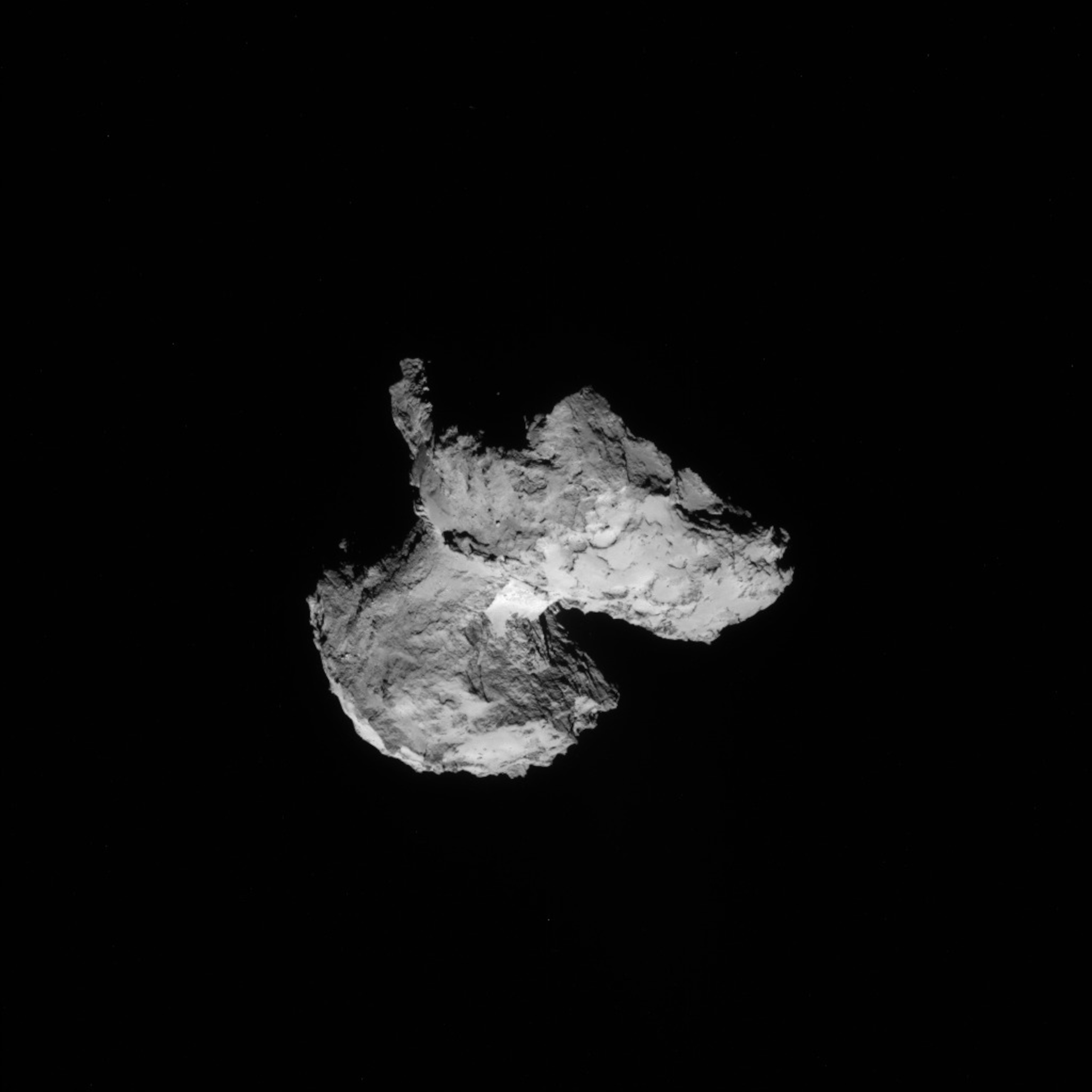 Rosetta's target, Comet 67P/Churyumov-Gerasimenko, seen on August 12 from about 60 miles away. (ESA/Rosetta/NAVCAM)
