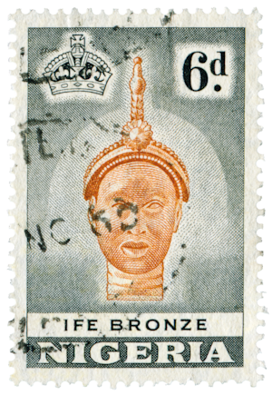 image of a stamp with a bronze ife head