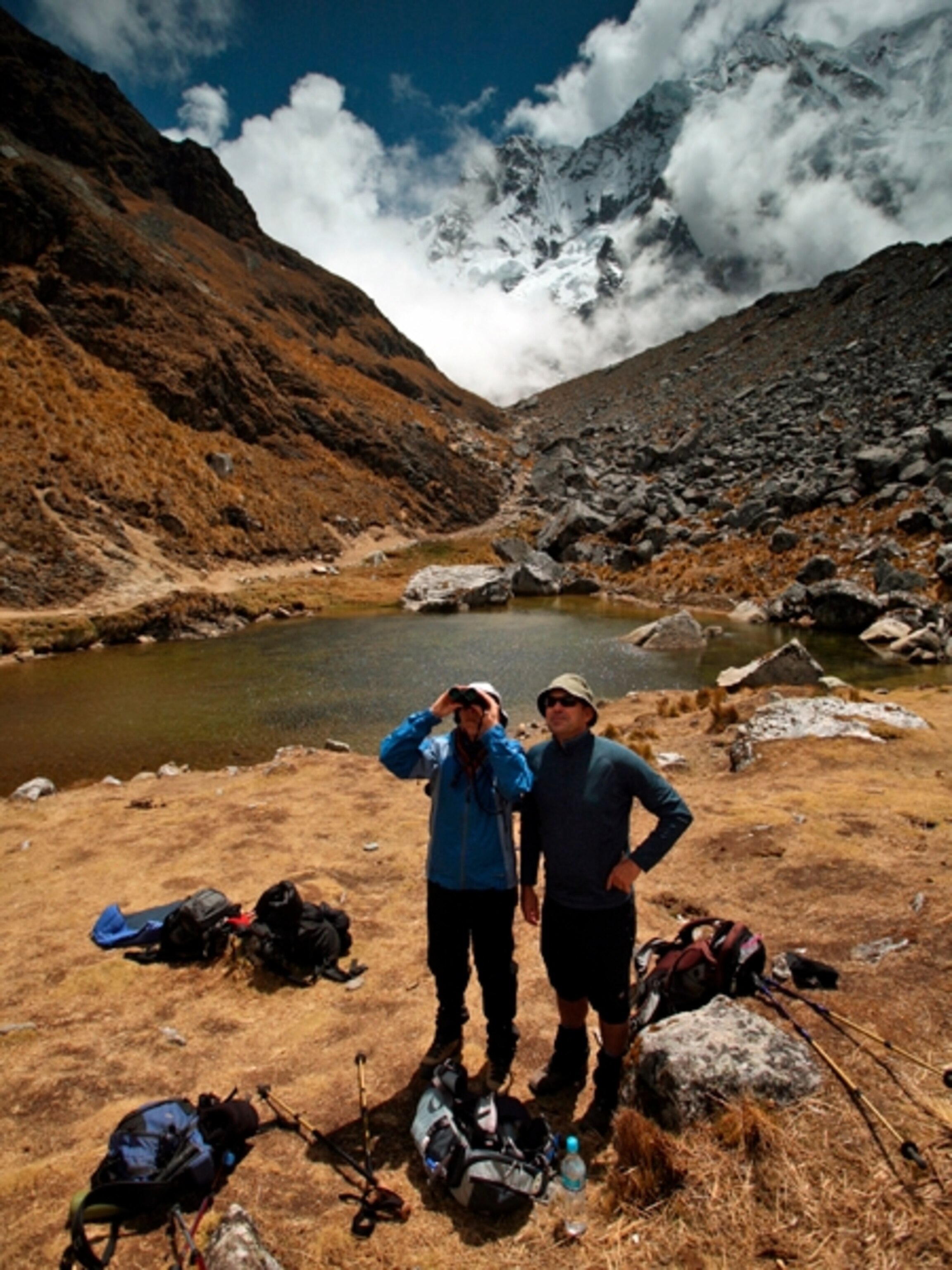 Hikers pause en route to Salcantay Pass, Peru