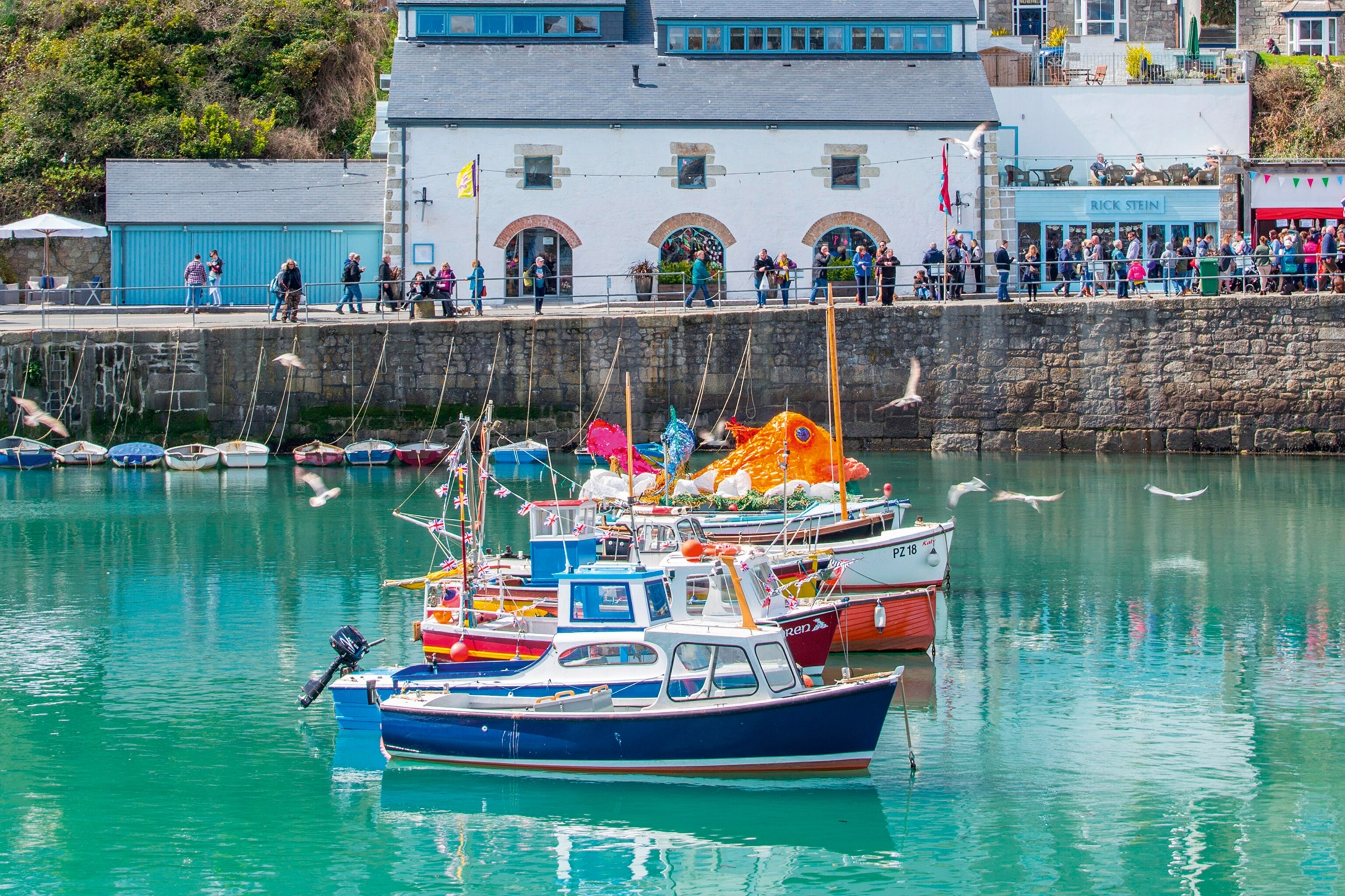 Boats on the water at Porthleven.