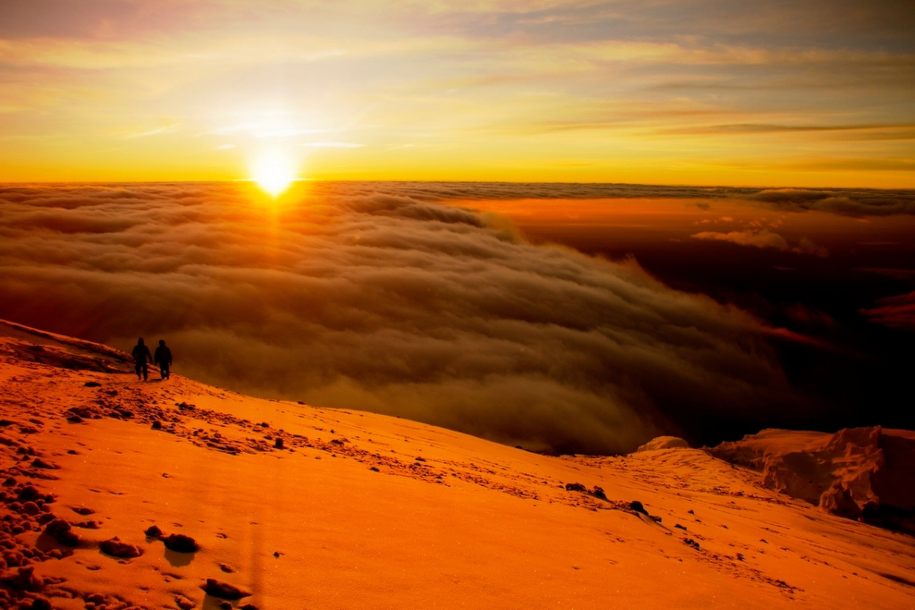 hikers on the summit of the Mt.Kilimanjaro in Tanzania