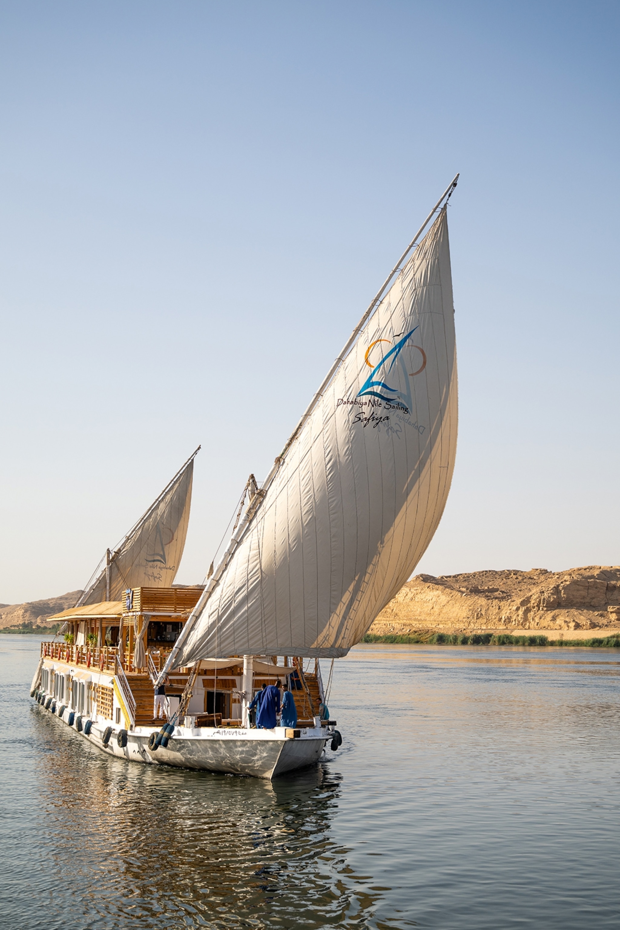 A sailing cruise boat on the river Nile in Egypt.