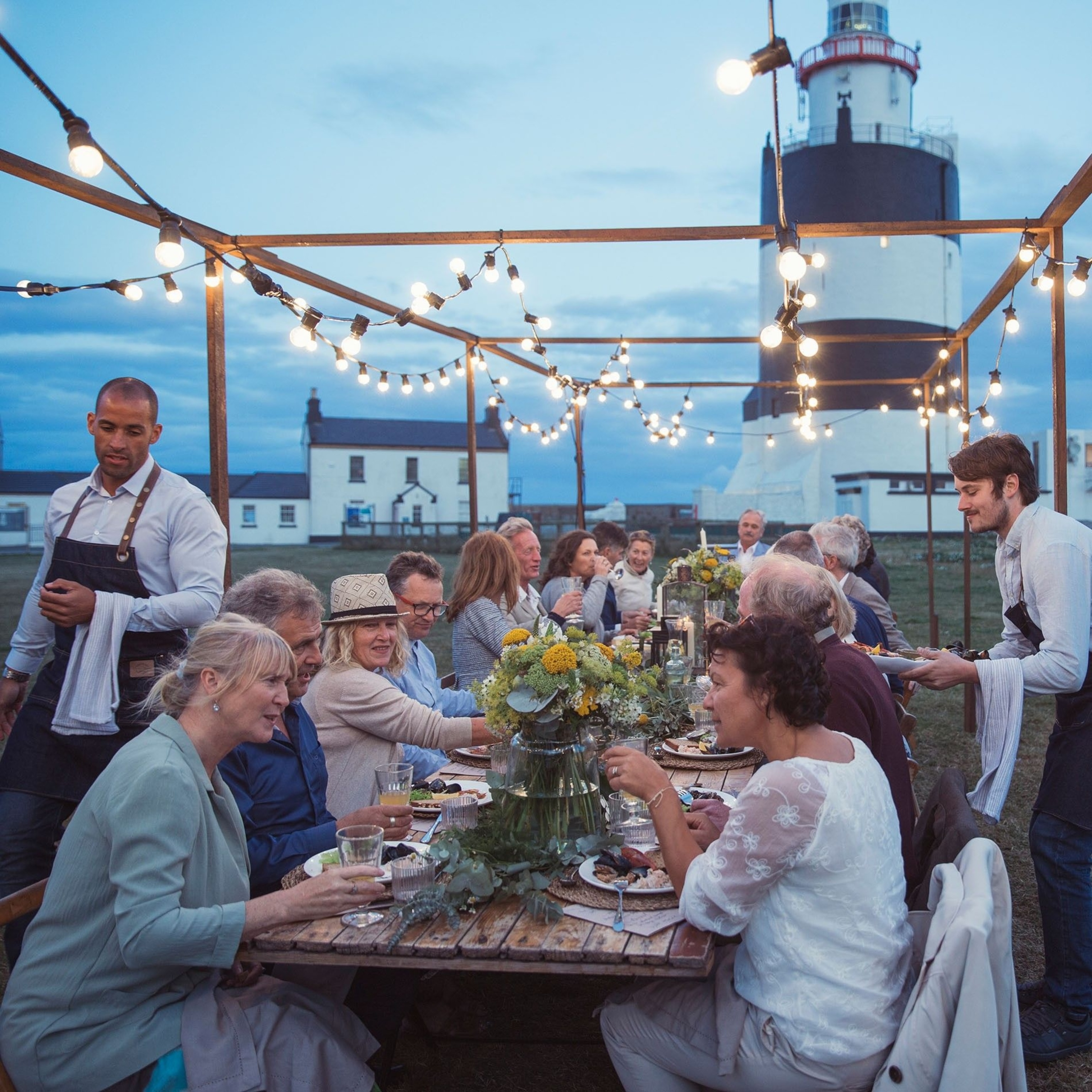 Dinner served al fresco at Hook Lighthouse, one of the most recognisable landmarks of County Wexford, Ireland's burgeoning culinary destination.