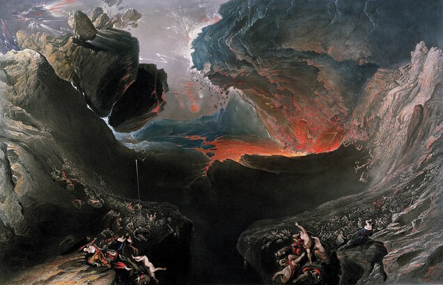 The forces of good face the forces of evil in a depiction of the battle of Armageddon.