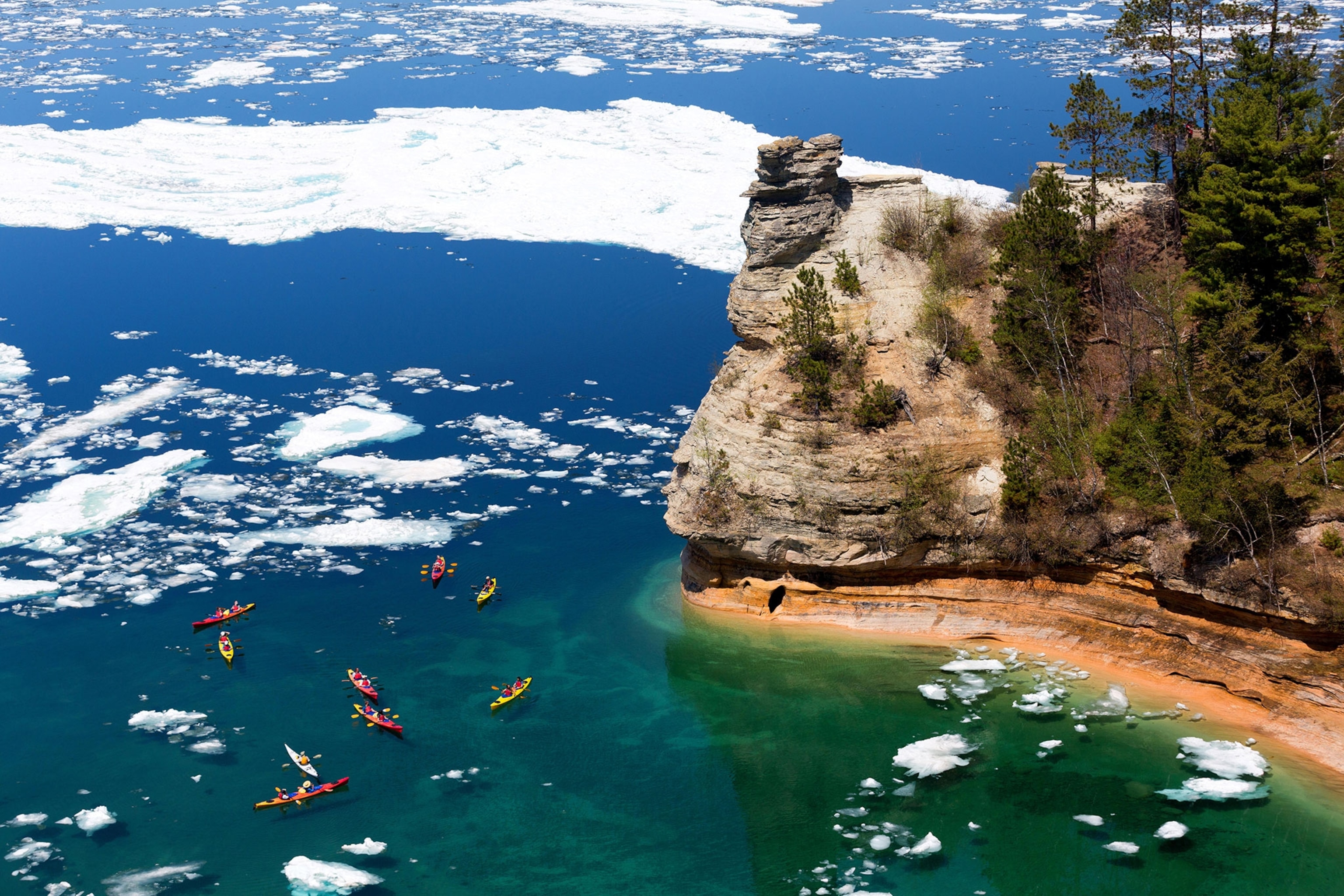 a stand-up paddle boarder on Lake Superior, Michigan