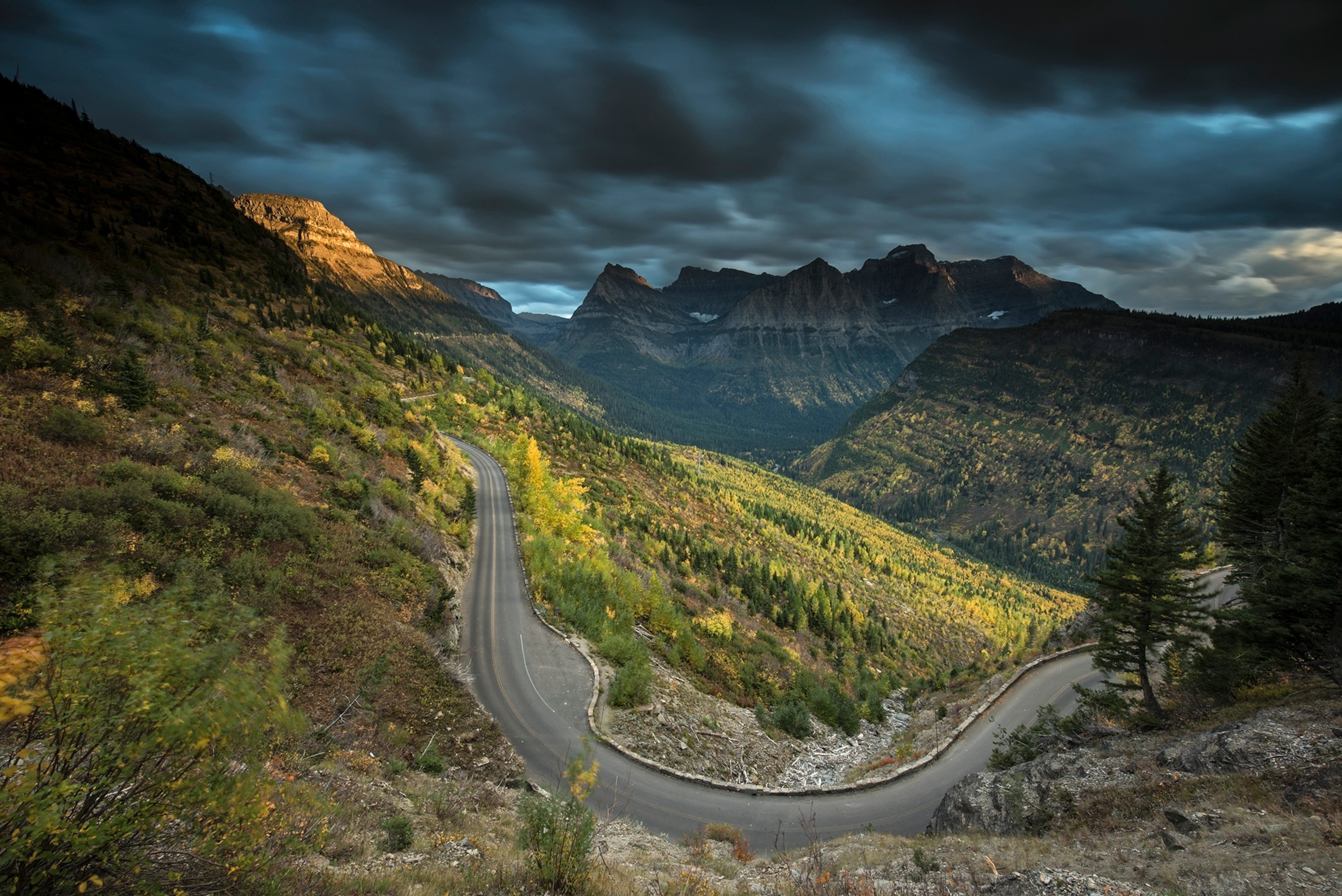 A fast moving storm over Logan Pass in Montana's Glacier National Park.