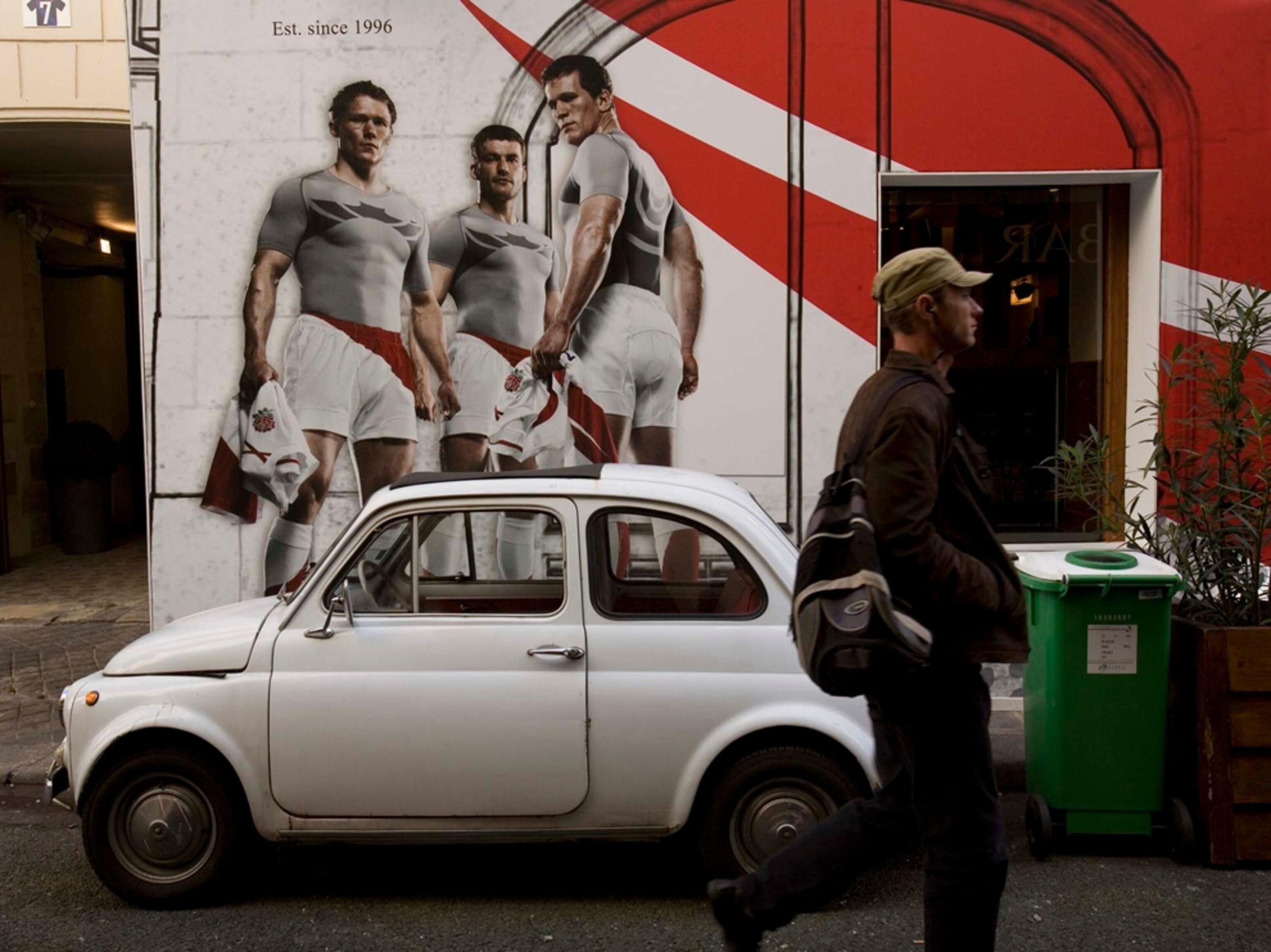Rugby World Cup advertisement outside bar in Paris, France