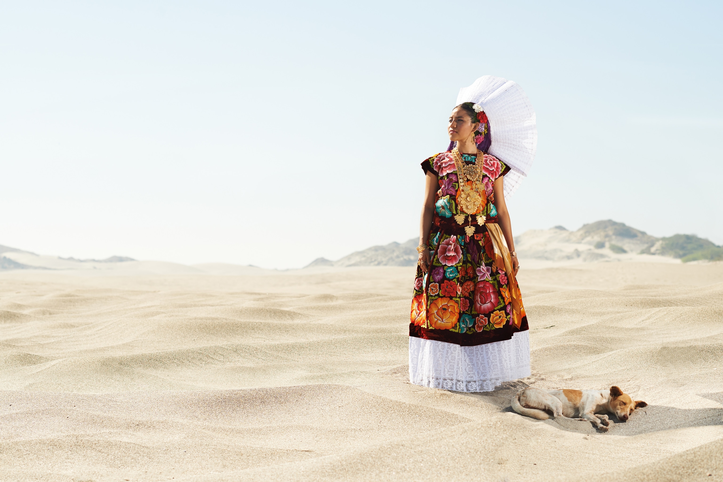 a Isthmian woman wearing her traditional costume in Salina Cruz, Oaxaca, Mexico
