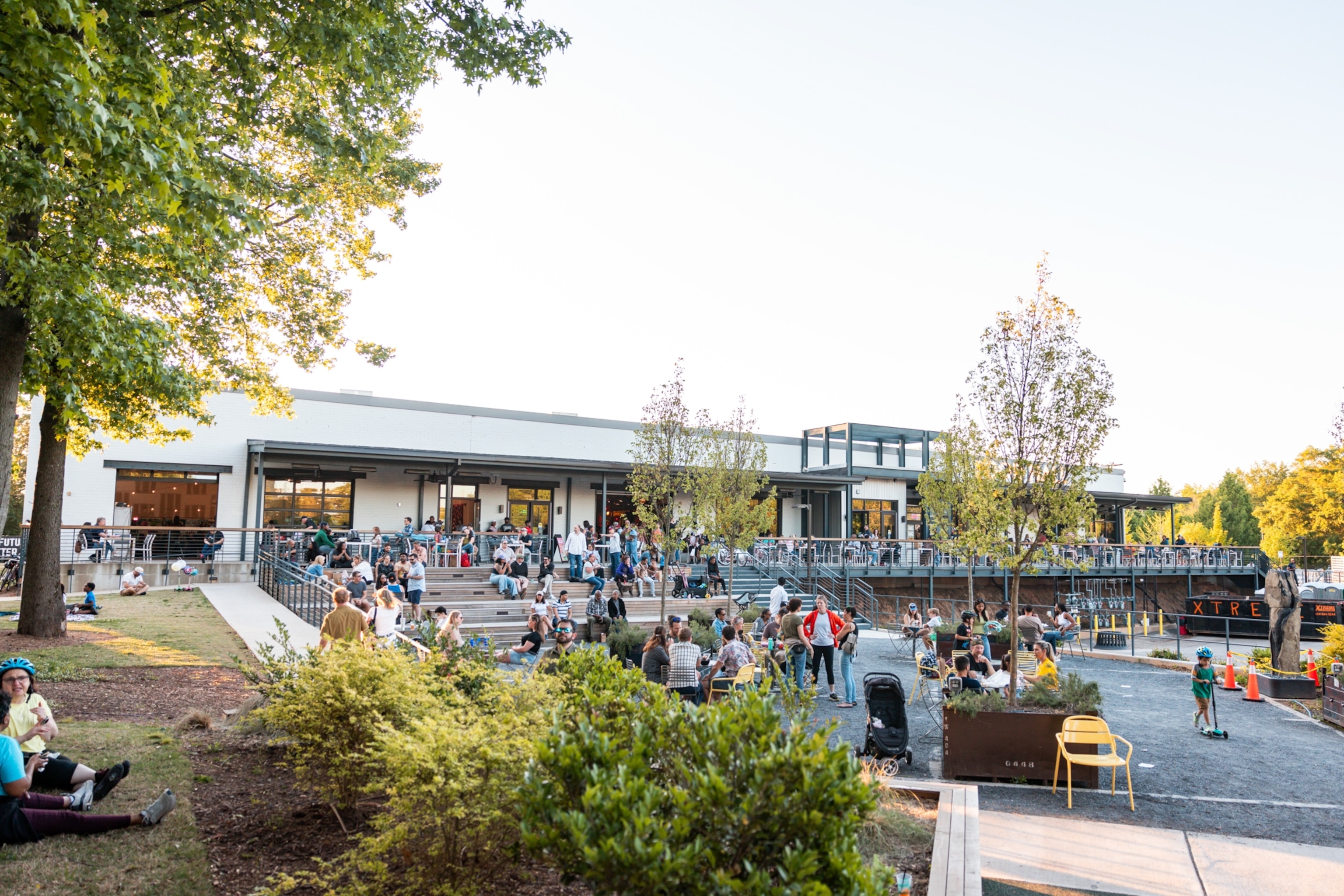 The patio in front of the Lee + White food hall, located directly off of Atlanta BeltLine’s Westside Trail, is a popular outdoor space during the warmer months