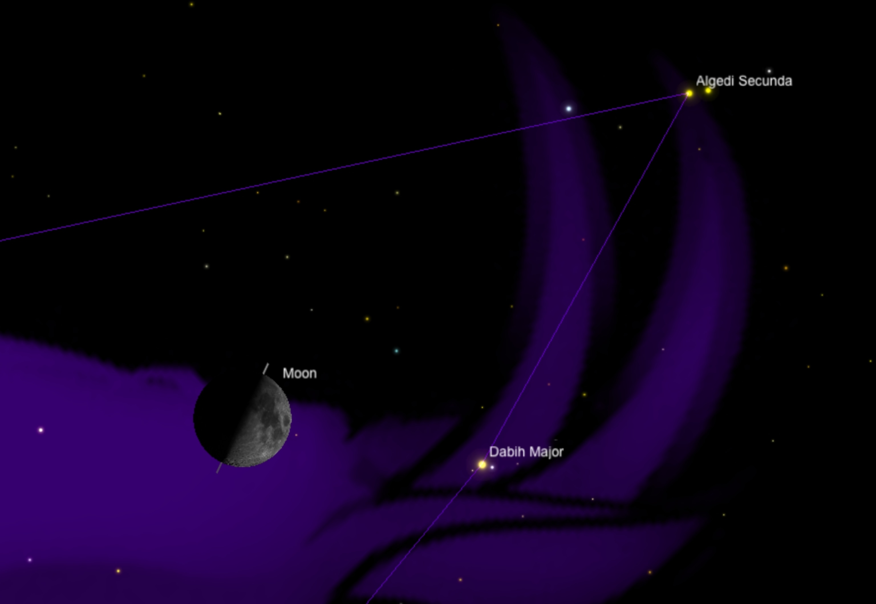 The Lagoon Nebula, Messier object 8 (M8) or NGC 6523, in the constellation of Sagittarius, as seen by the Kitt Peak 4-meter Mayall telescope in 1973. North is at the top. The lagoon nebula glows with the red light of hydrogen (H alpha) excited by the radiation of very hot stars buried within its center. Deep within the cloud, dark filaments of obscuring matter emit strong infrared radiation. Several peculiar variable stars in the nebula occasionally flare up, increasing in brightness to some 25 times their normal luminosity. The nebula is about 6500 light-years away and about 60 light-years across.
