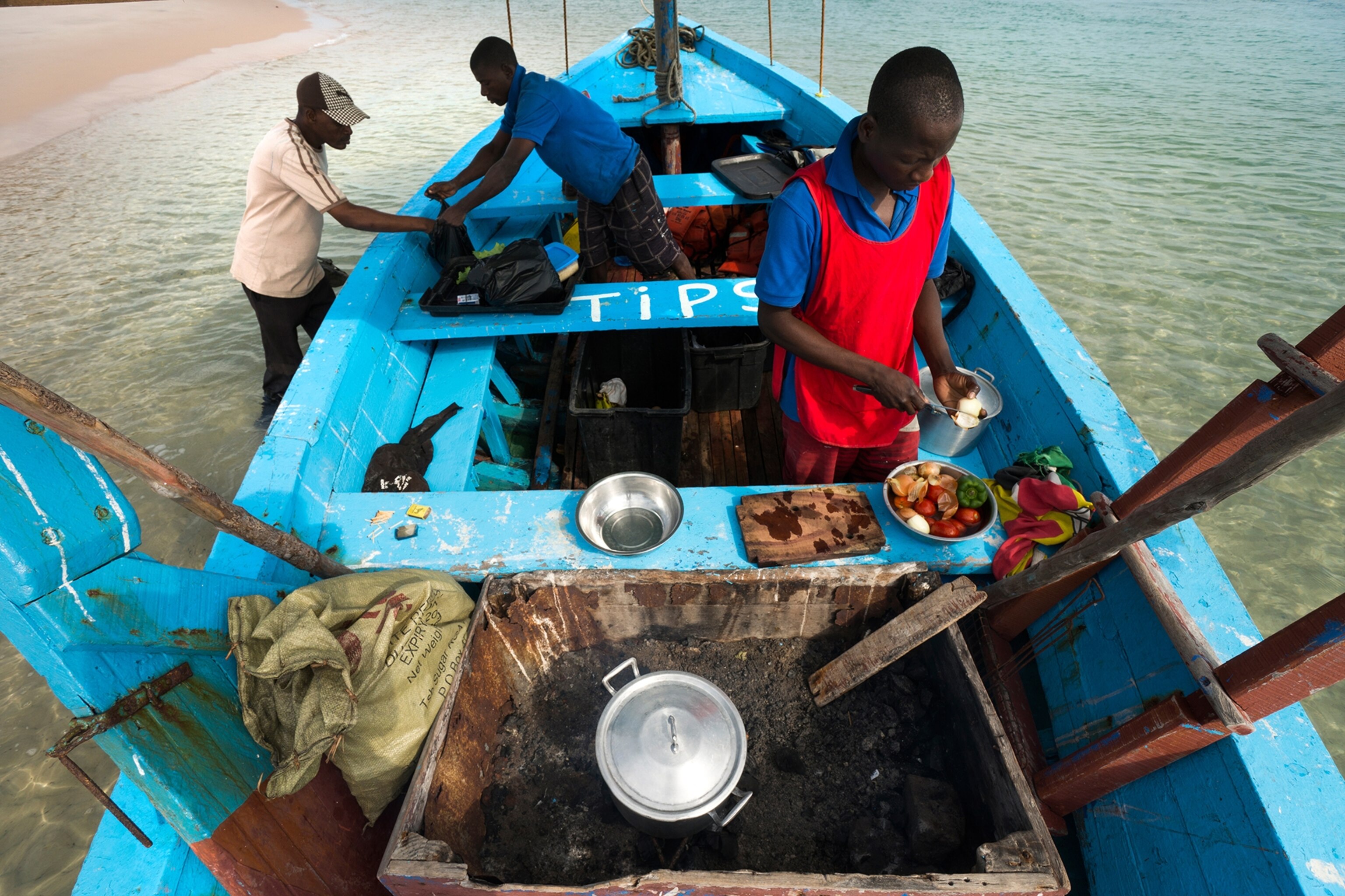 lunch preparations on a dhow safari to Magaruque in Mozambique.