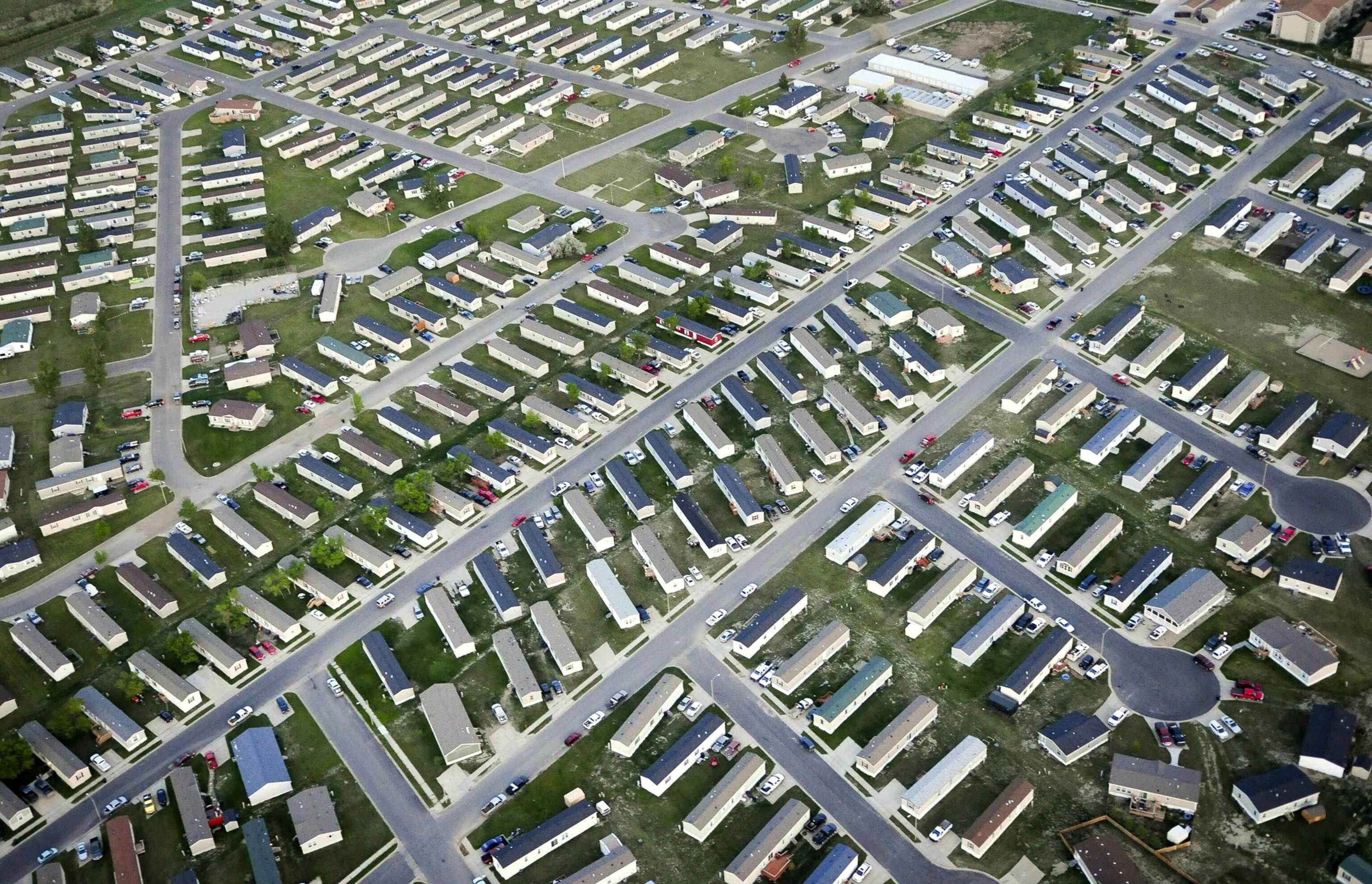 Aerial picture of trailer housing for oil workers in Williston, North Dakota