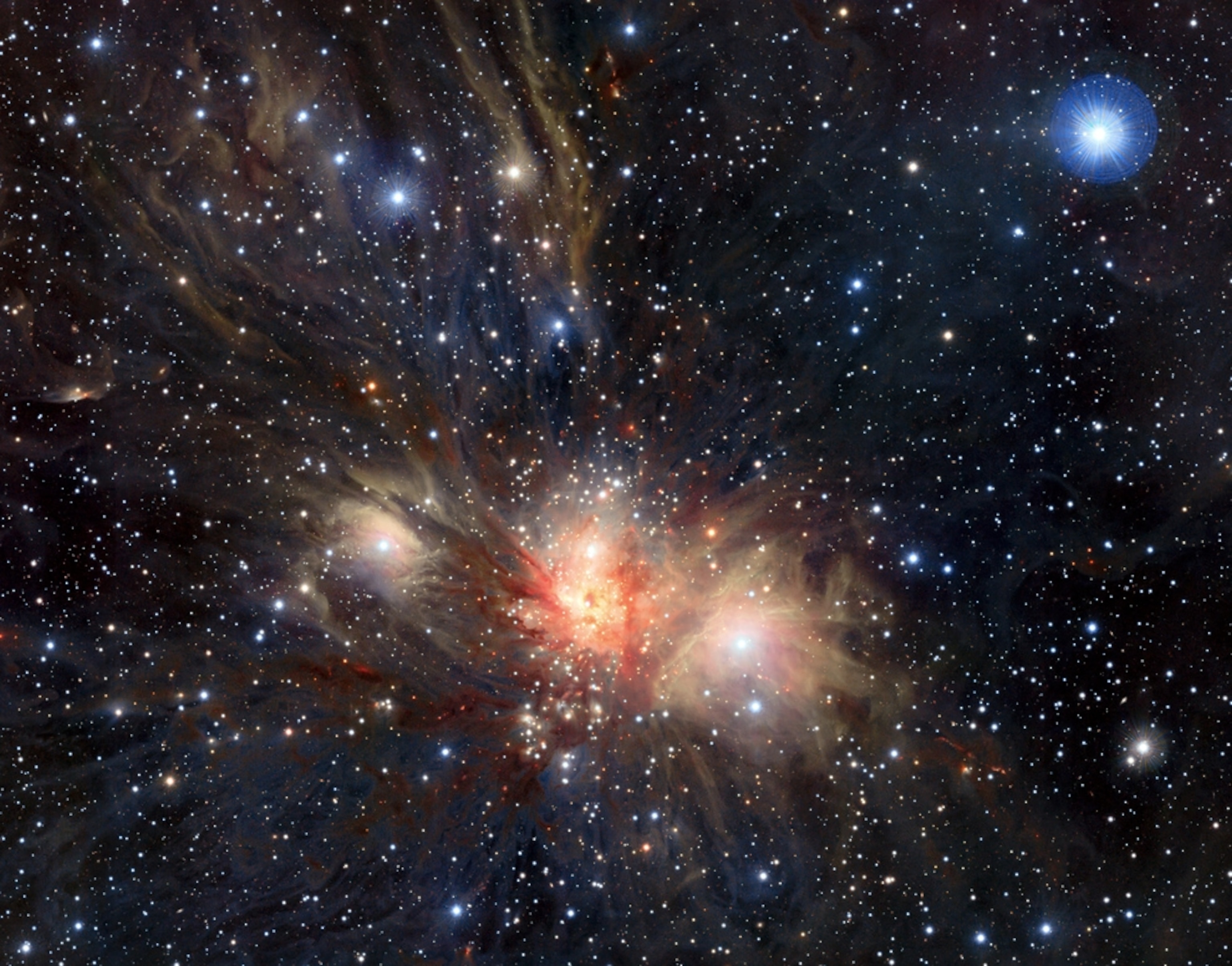 A stellar nursery is shown in an infrared picture.
