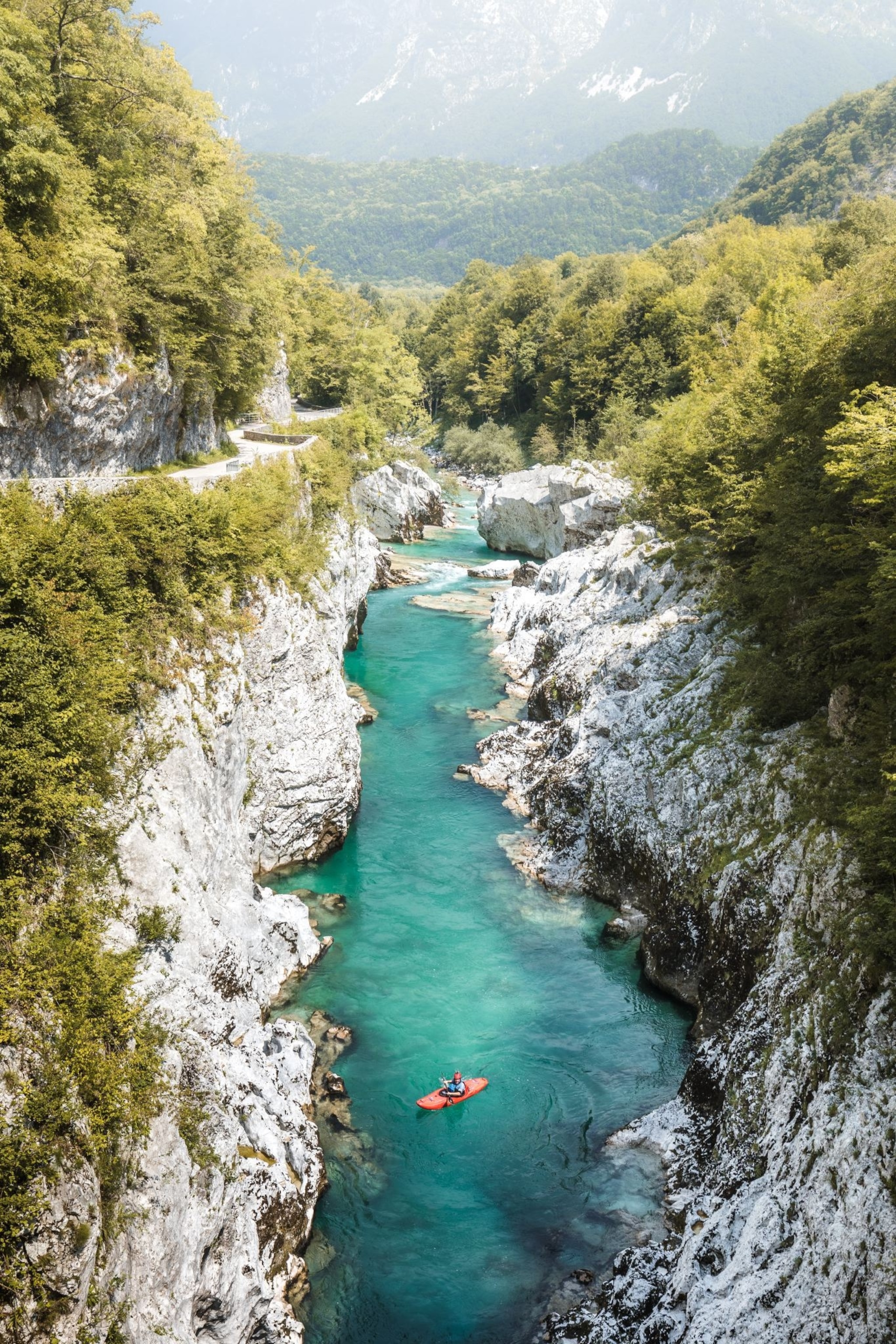 a kayaker on the river in Kobarid, Slovenia