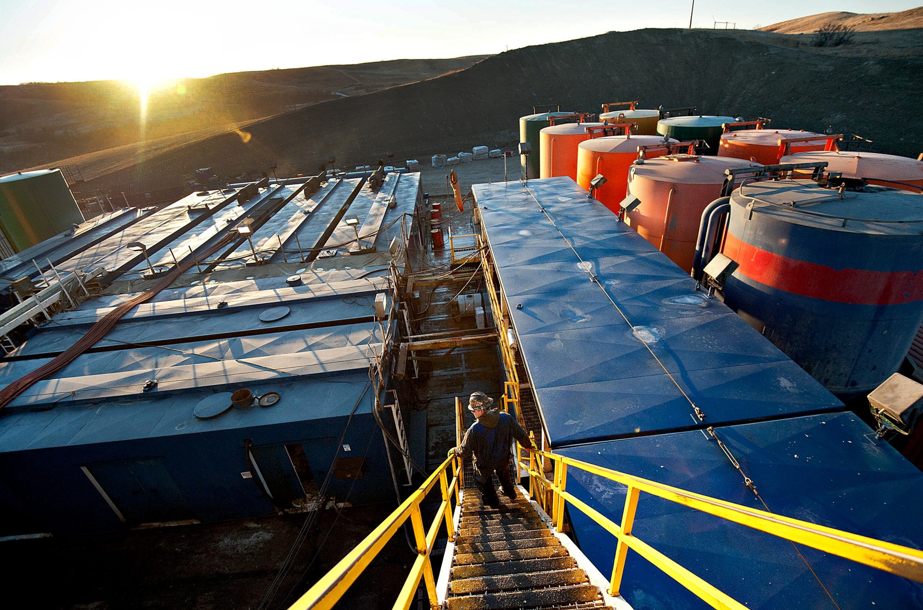 oil industry pumping equipment near New Town, North Dakota