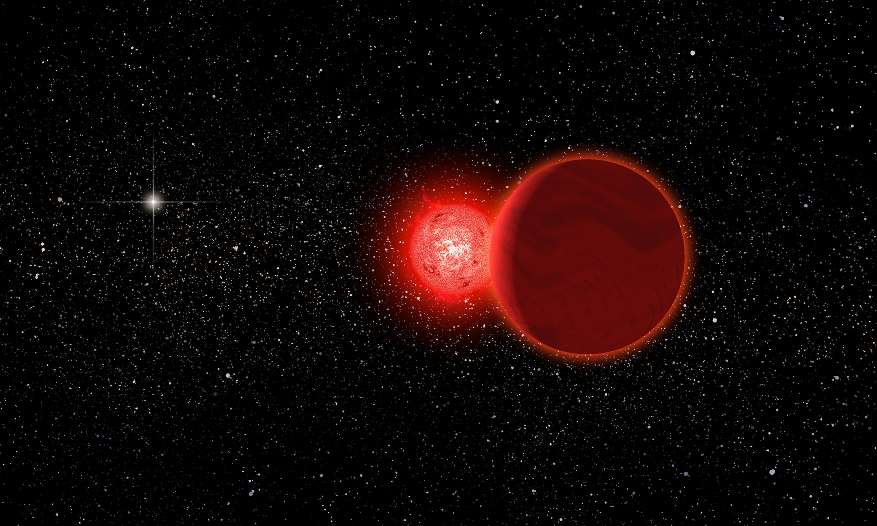 Scholz's star and its brown dwarf companion (foreground) during its fly-by of the solar system 70,000 years ago