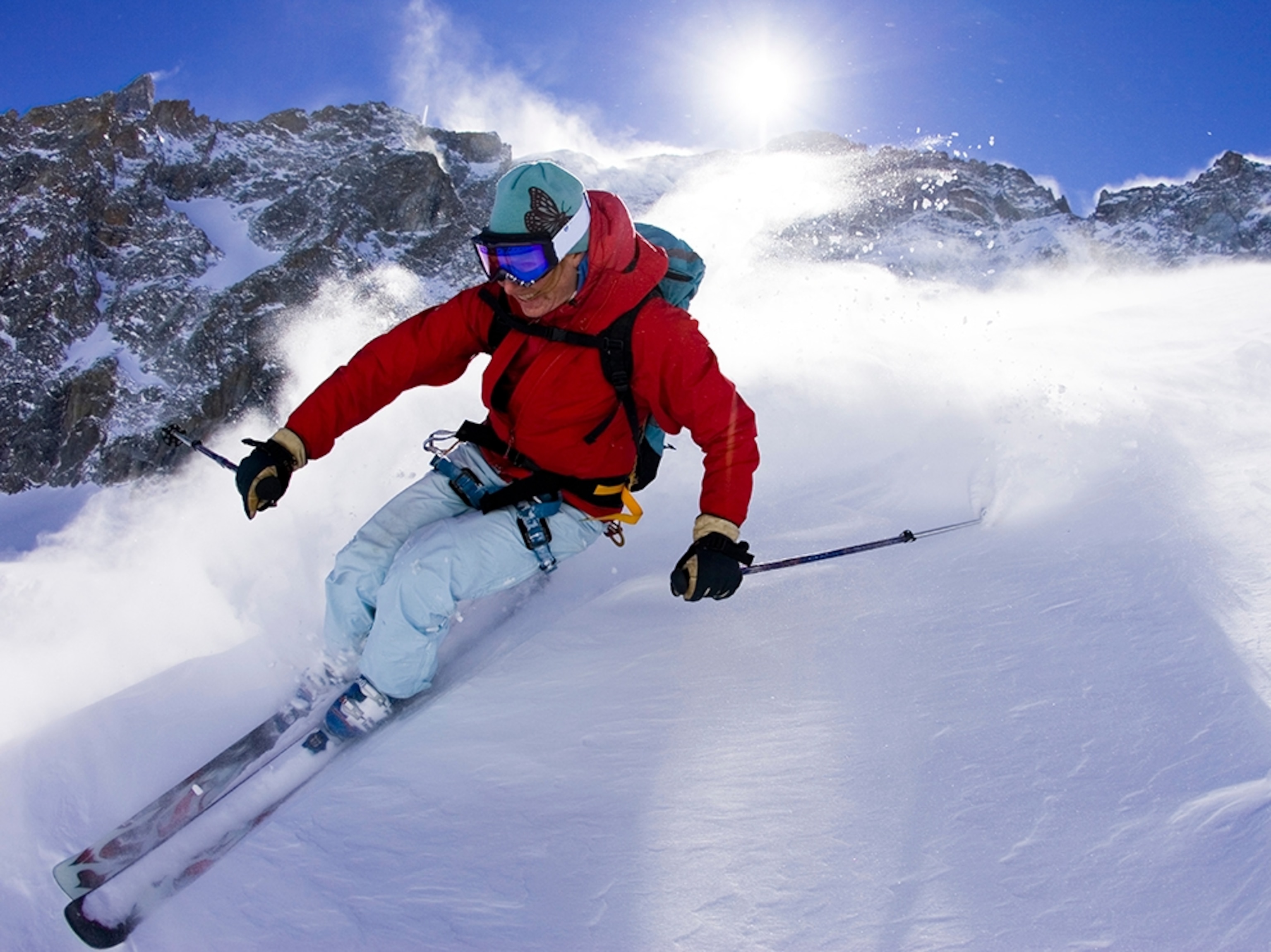 a woman powder skiing, La Grave, France