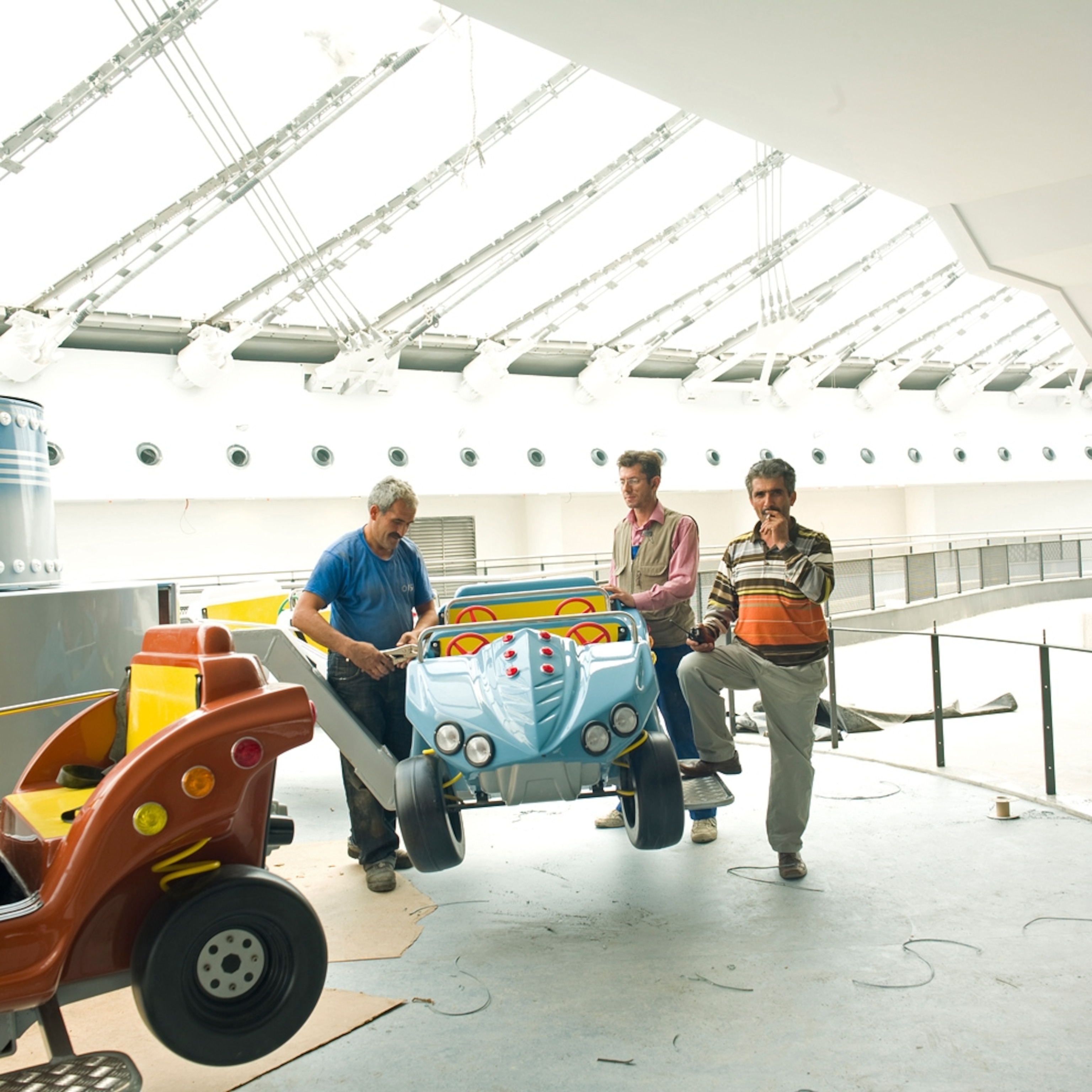 an amusement ride in the Khan Shatyr leisure complex—billed as the world's largest tent—in Astana, Kazakhstan.