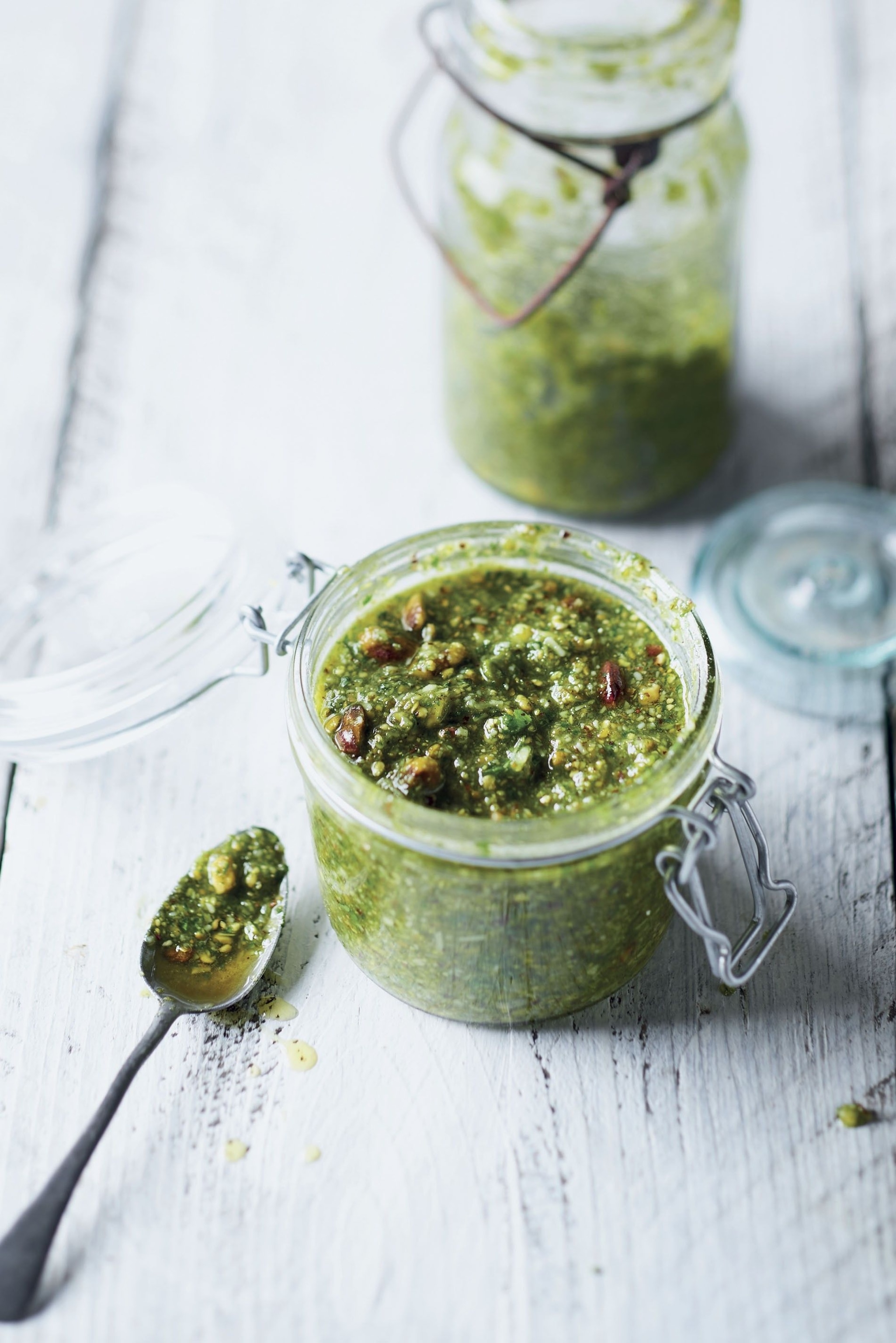 Pistachio pesto is wonderful on pasta, bruschette, risotto and much more.
