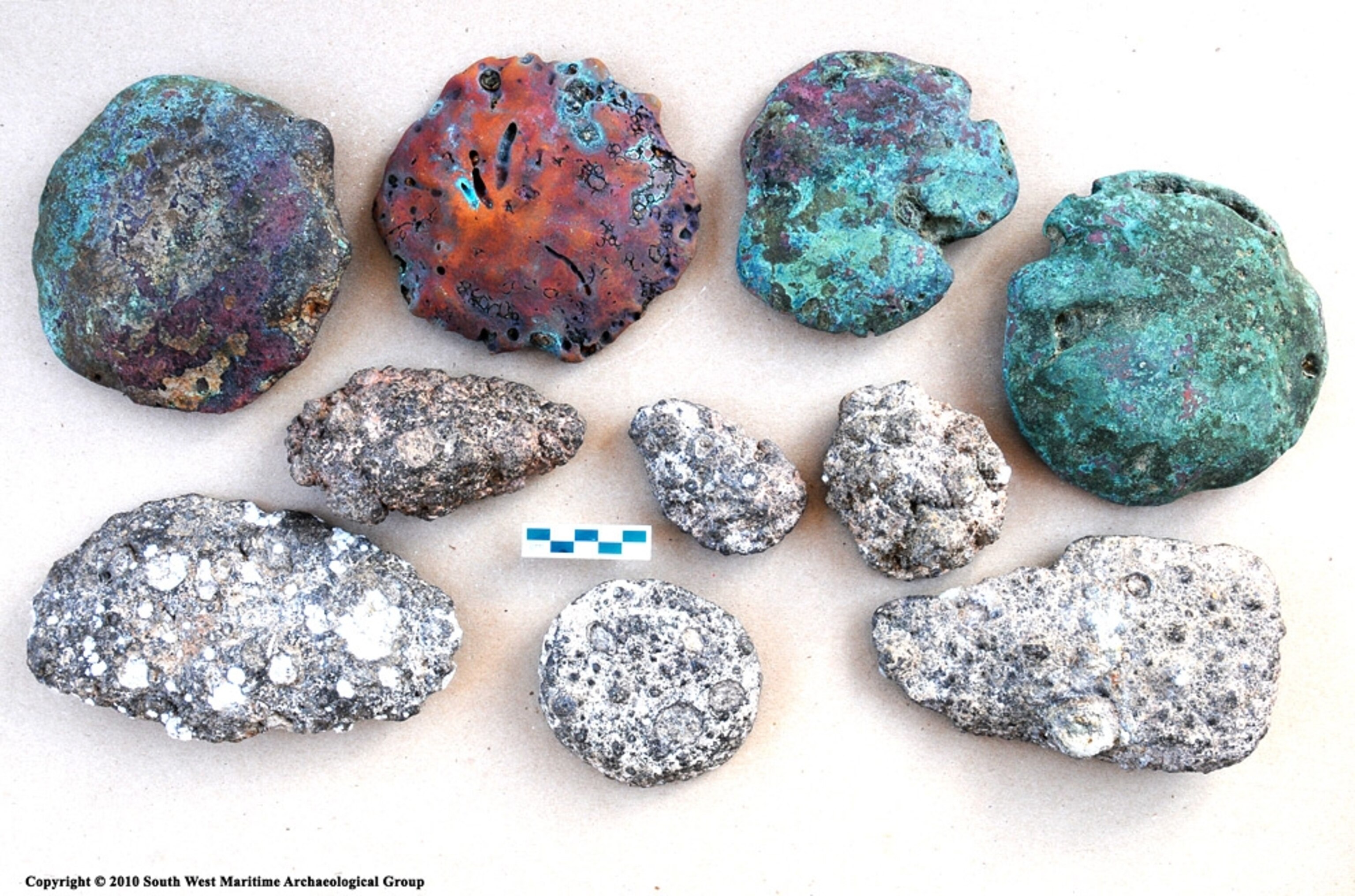 Picture of ingots used to make bronze in the Bronze Age, from a shipwreck off Britain