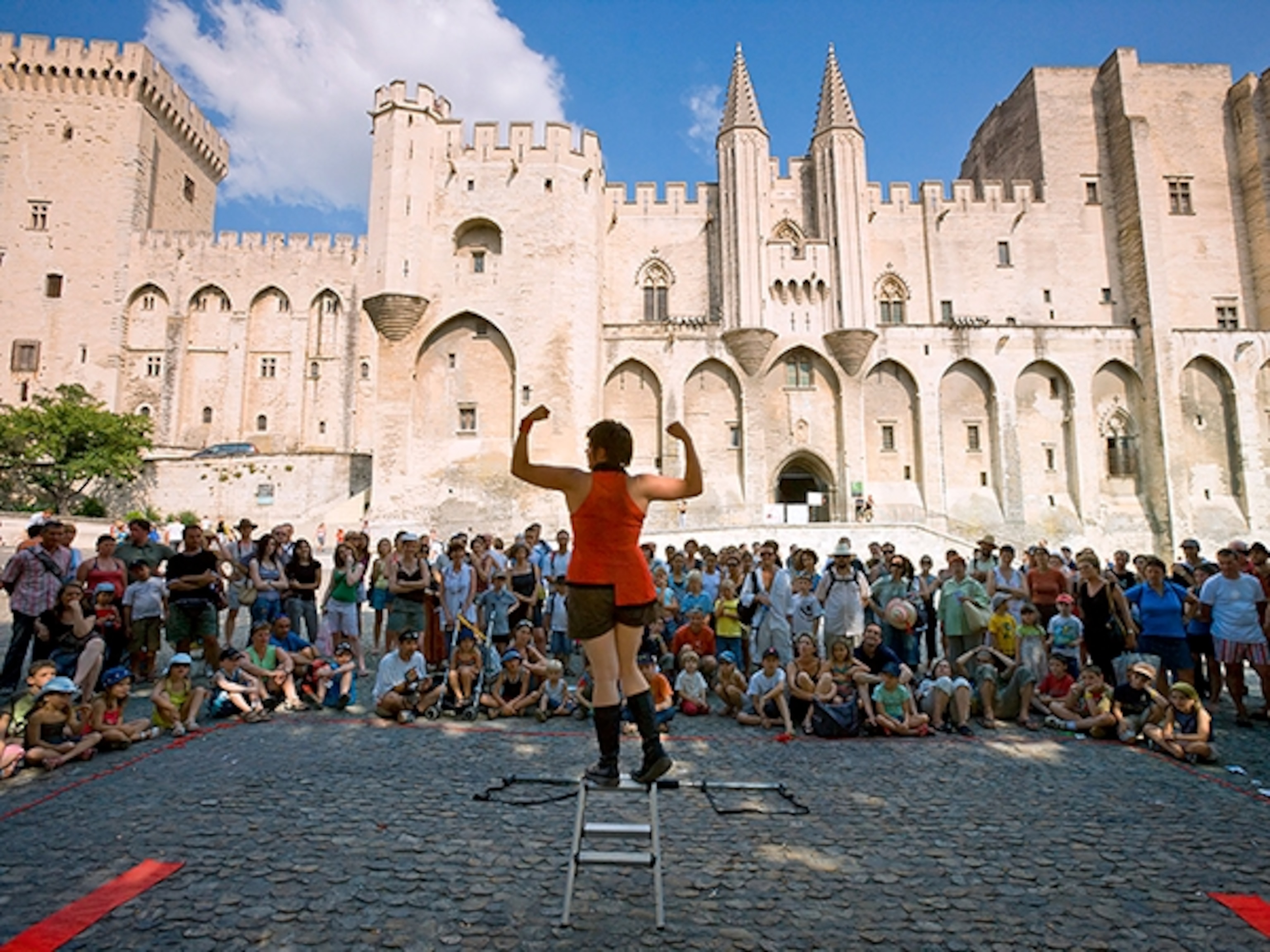 Avignon Theatre Festival in front of Palais des Papes, France.
