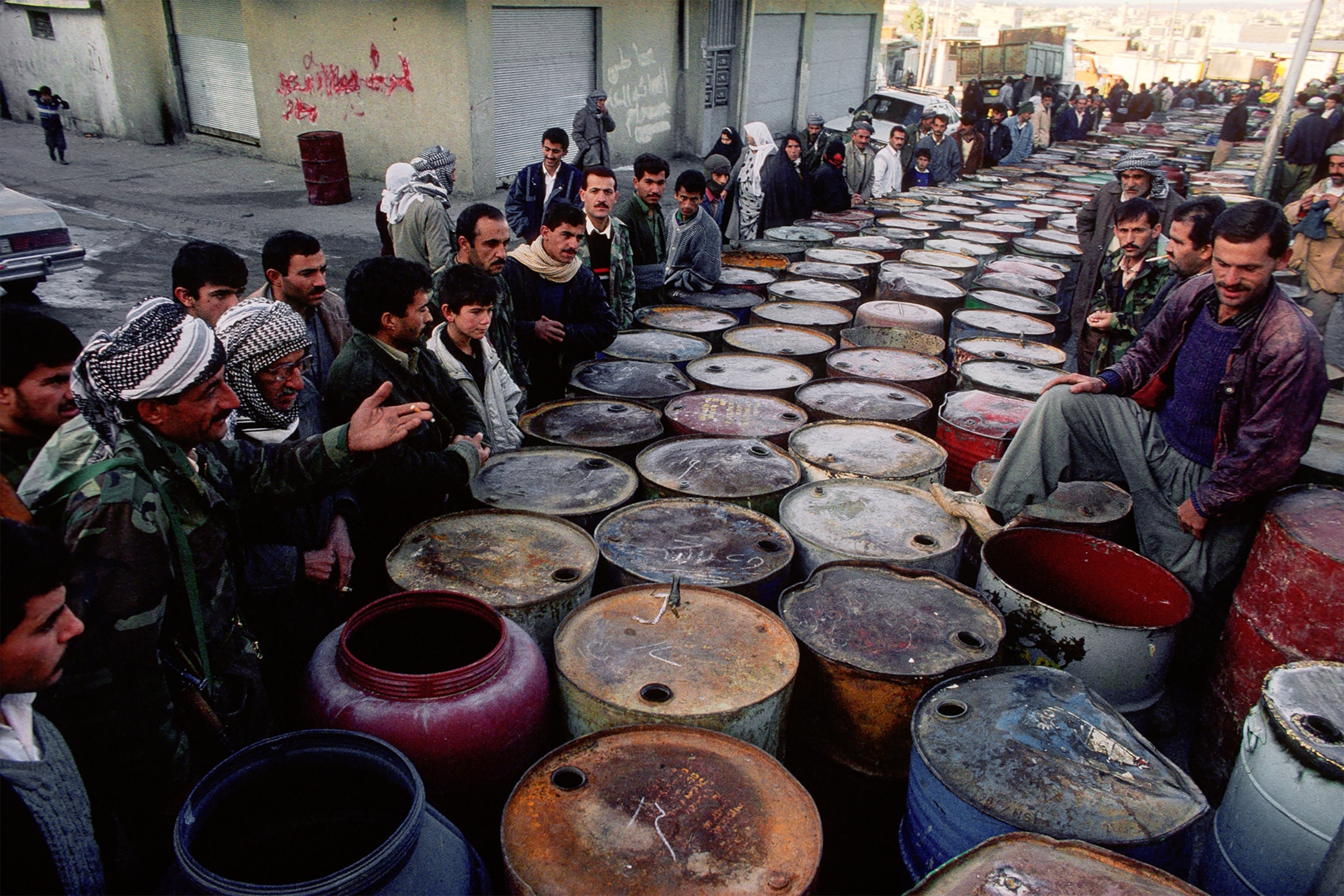 Kurdish Peshmerga forces standing guard in Kirkuk.