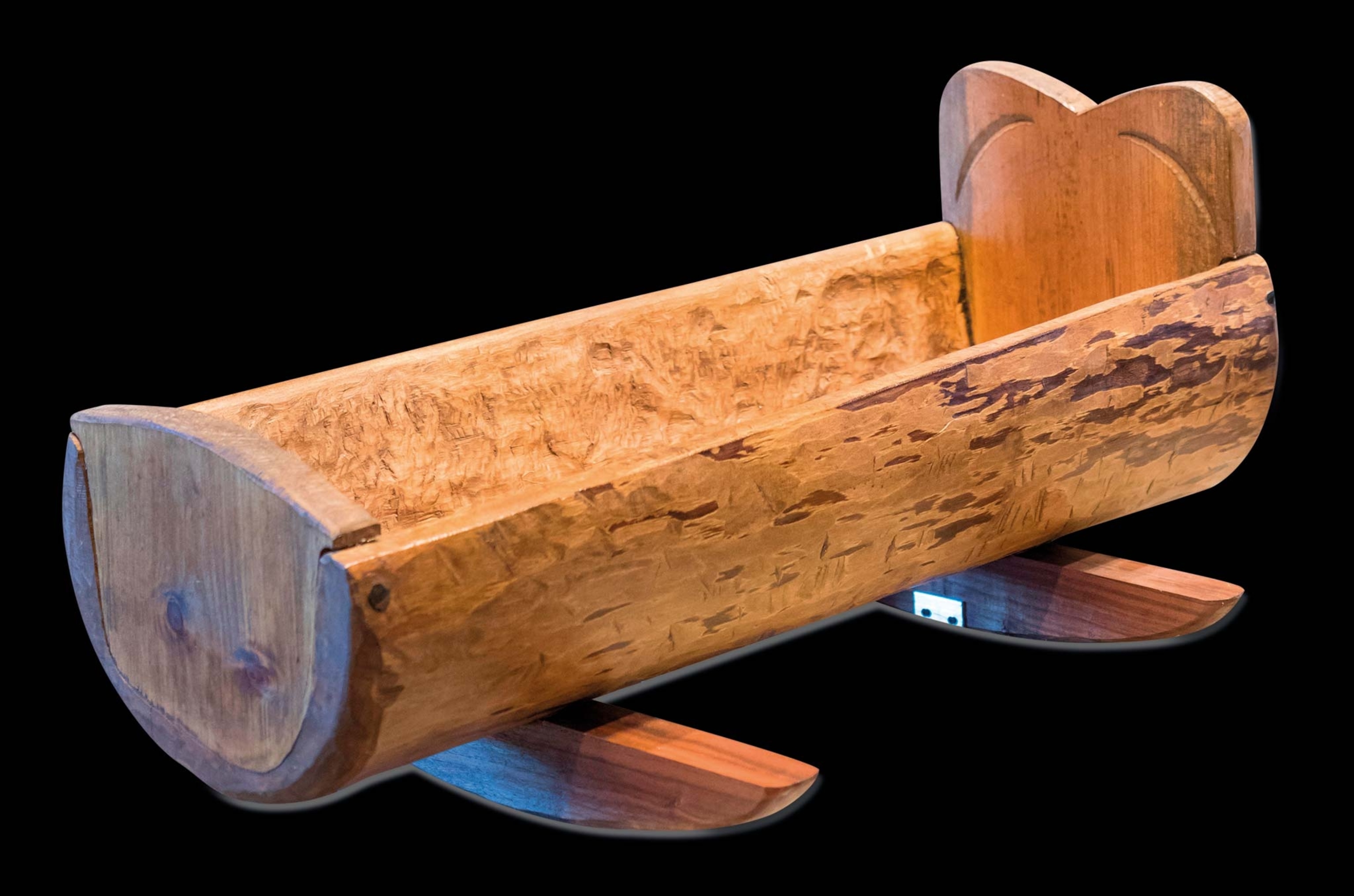 A wooden cradle replica at the Harriet Tubman Museum in Maryland