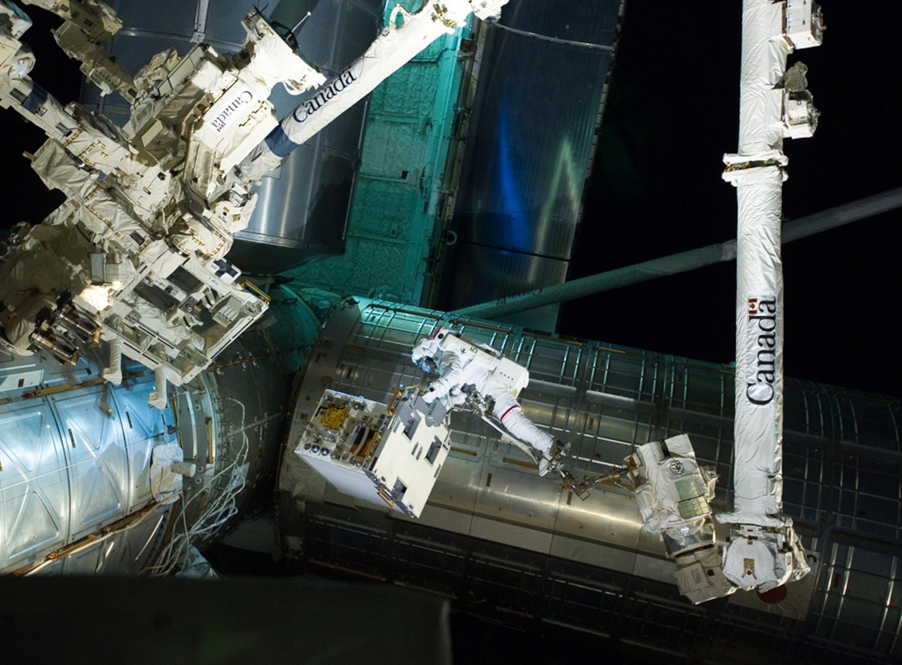 an astronaut on the final spacewalk during a shuttle mission.