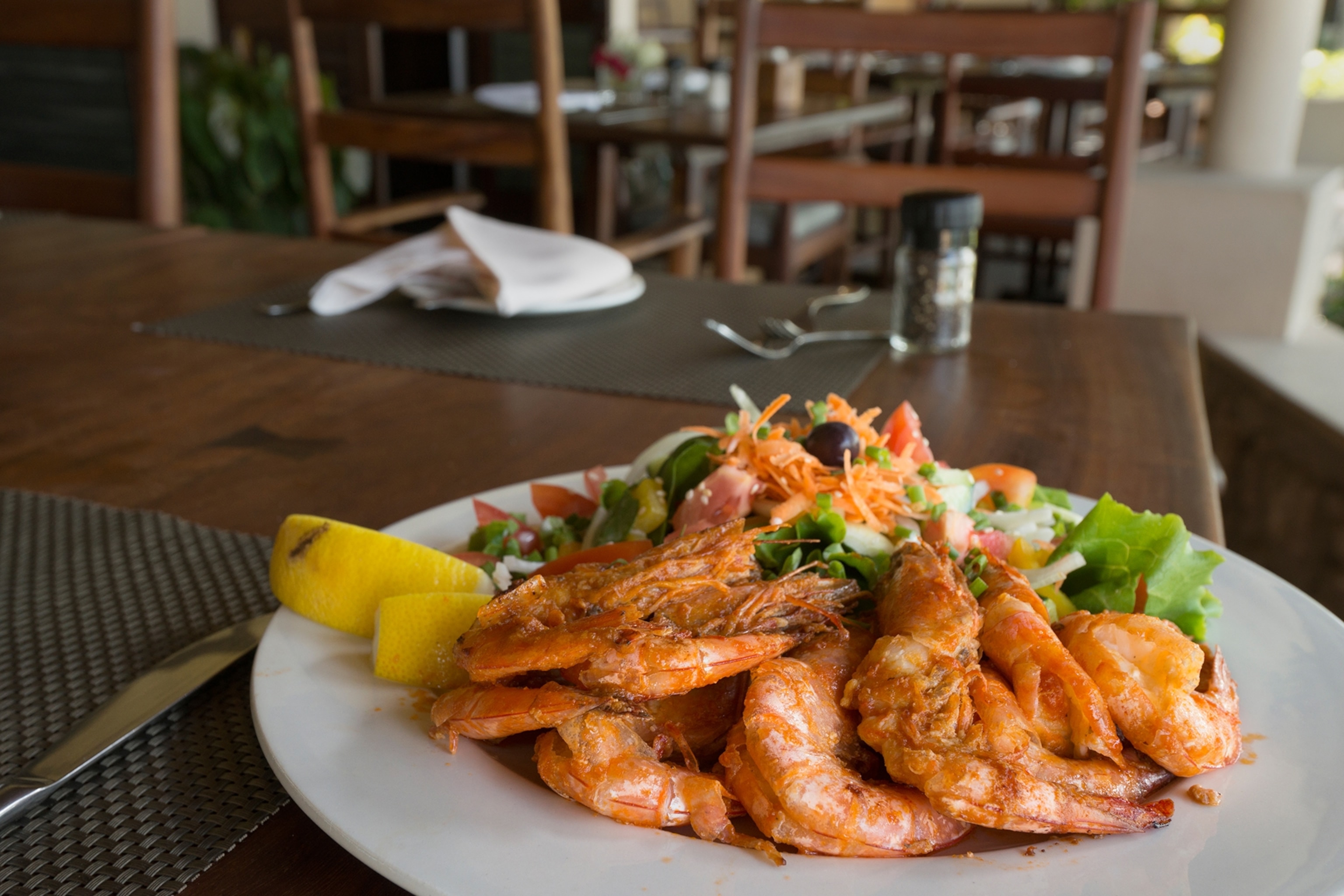 national dish camaron piri-piri served at Casa Rex hotel in Mozambique.
