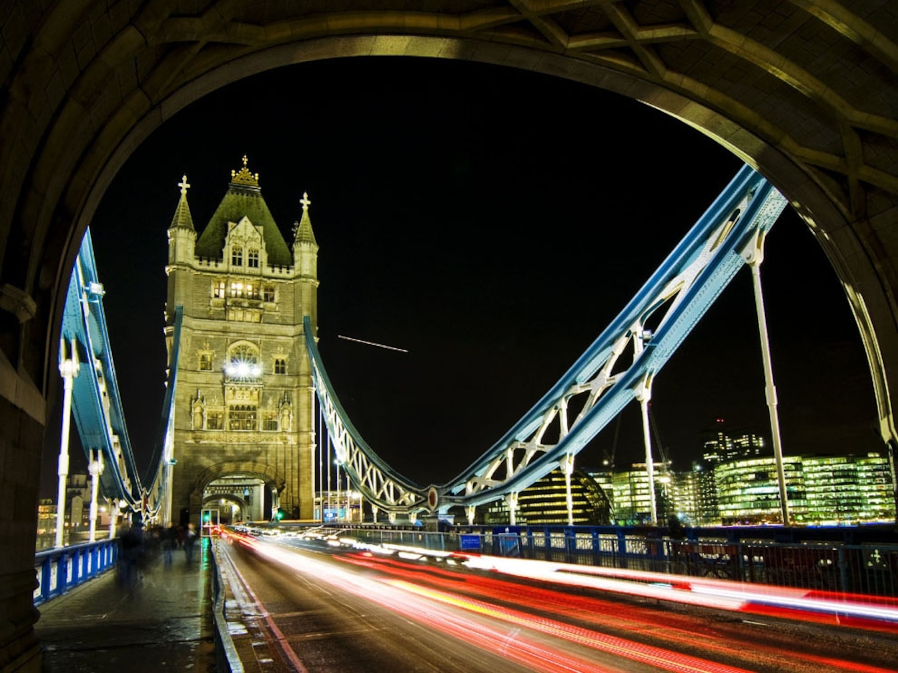 London Bridge with traffic at night