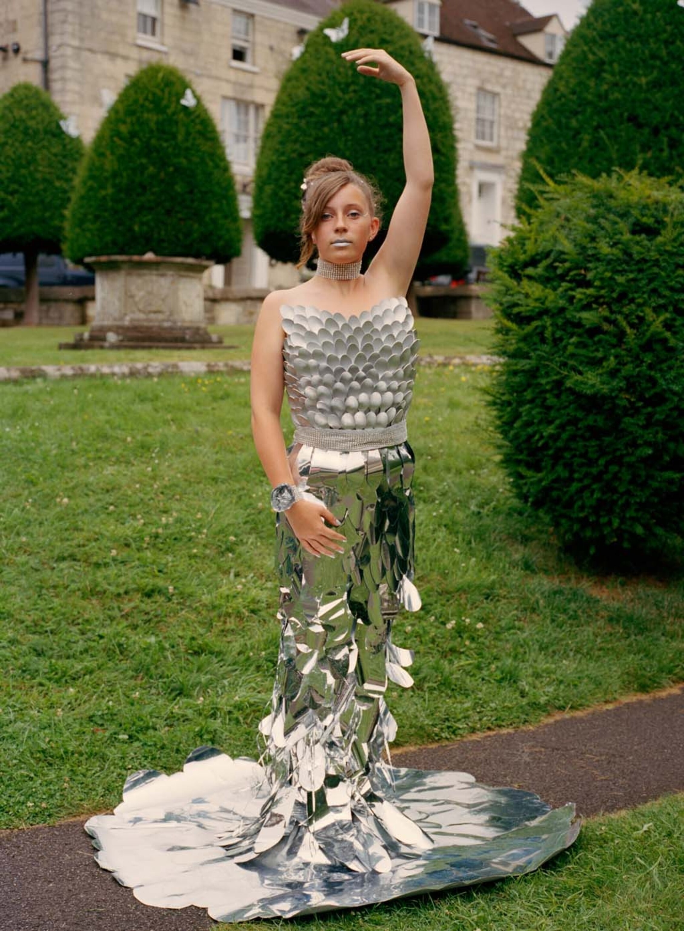 girl in metallic dress