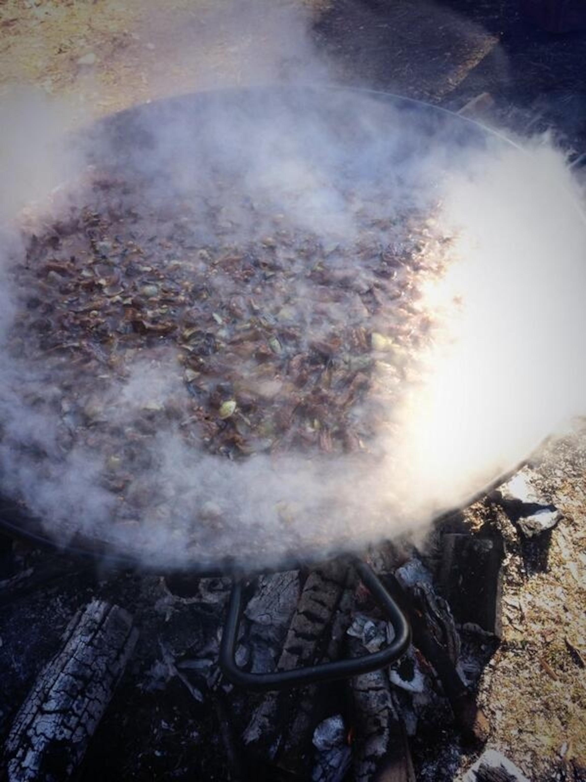 paella cooking in the backyard by Jose Andres.
