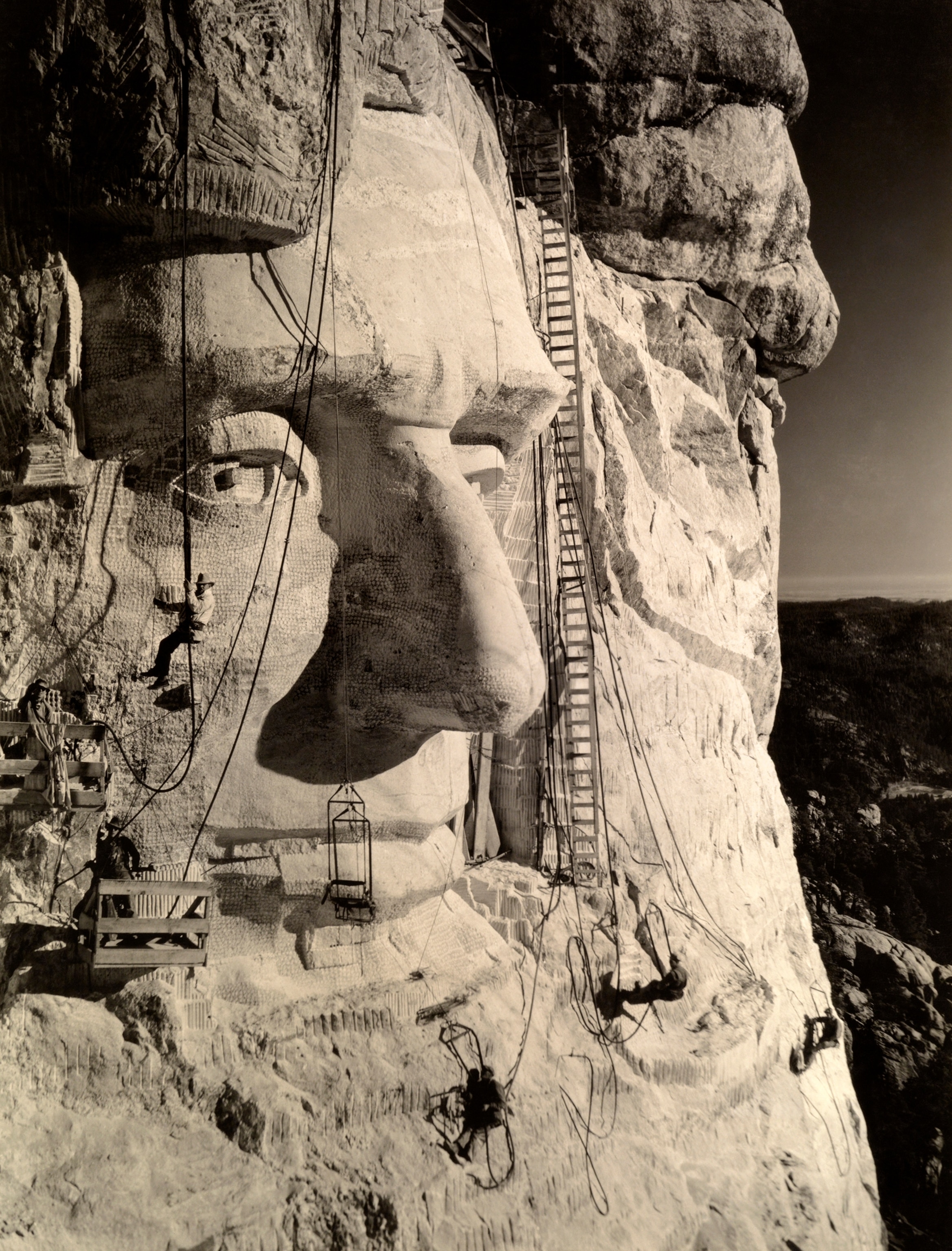 The face of Abraham Lincoln at Mount Rushmore.
