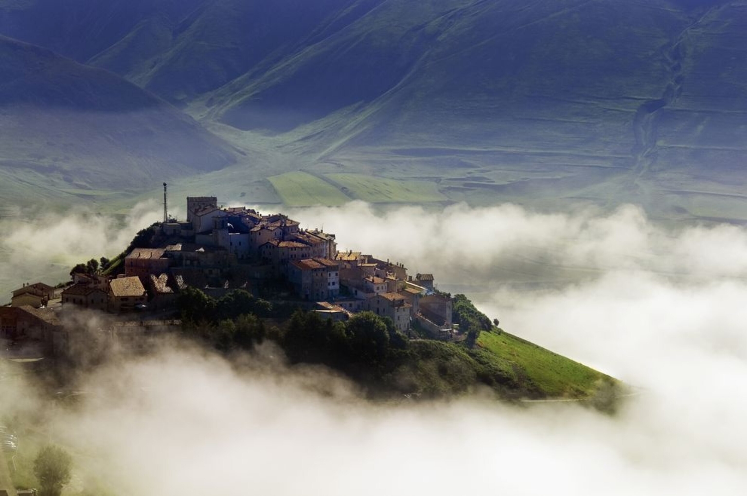 a hilltop village in Monti Sibillini National Park, Italy