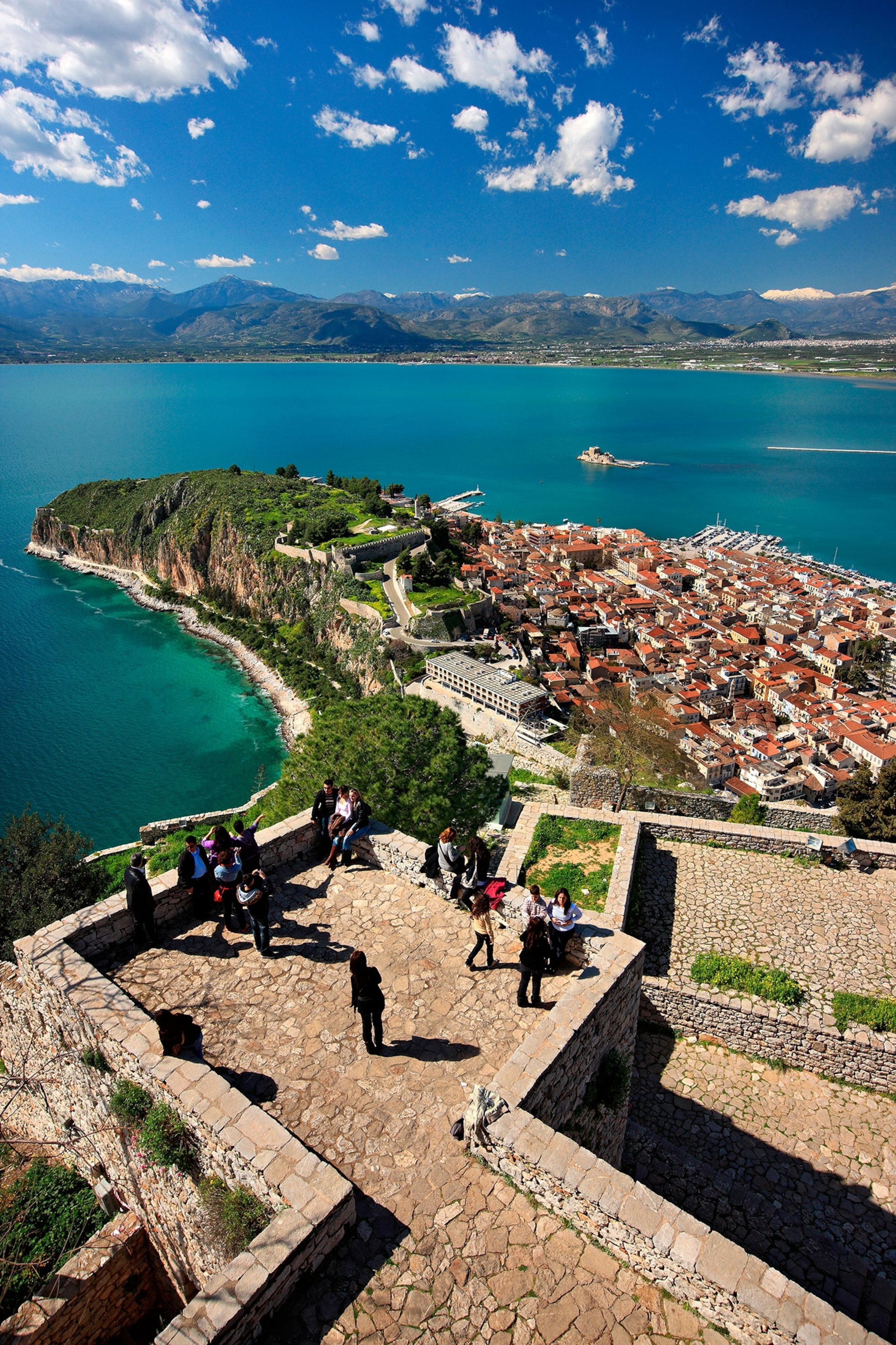 Panoramic view of Nafplio town and the Argolic gulf from Palamidi Castle.