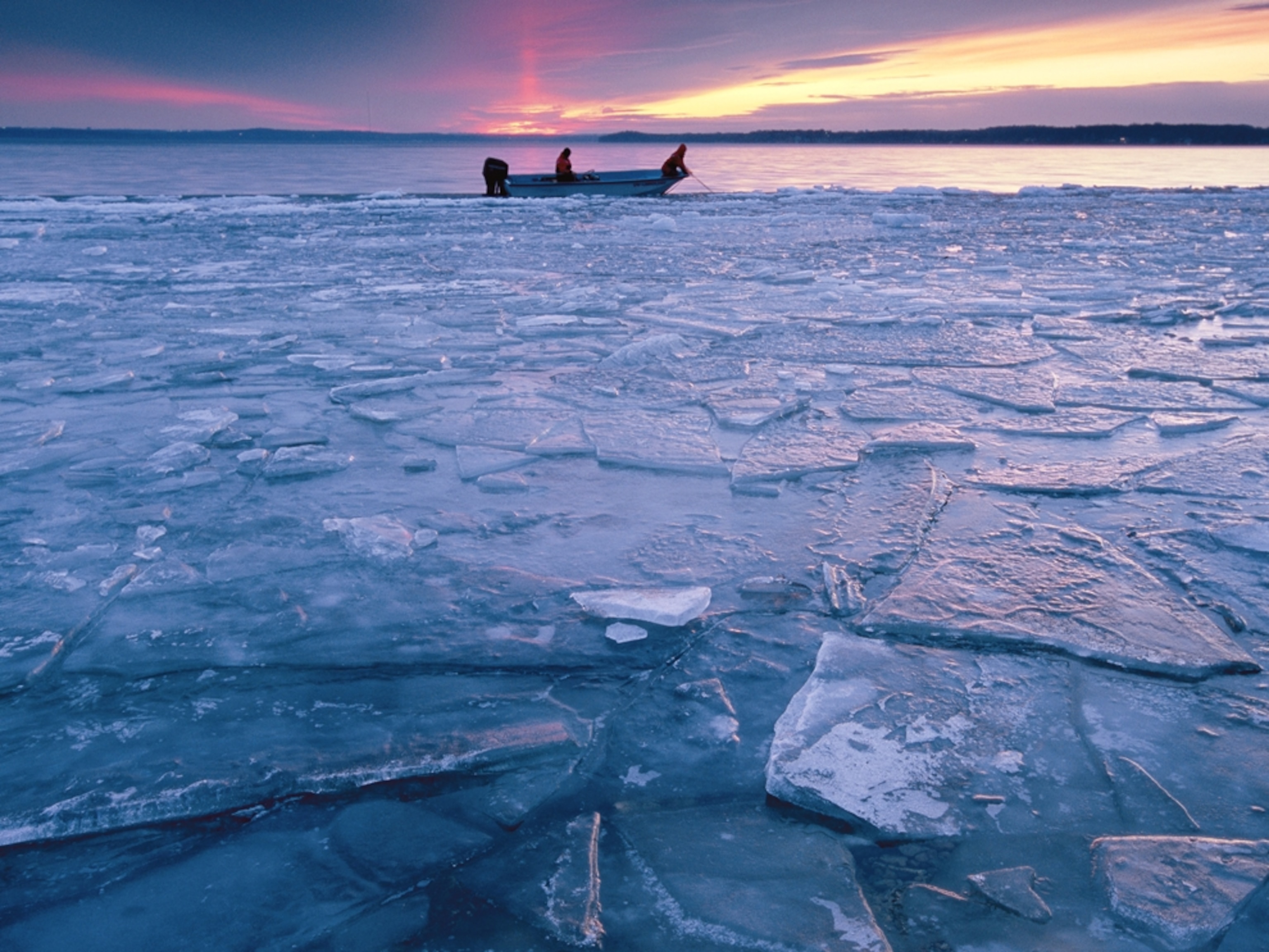 Pancake ice and a boat on Lake Mendota, Wisconsin