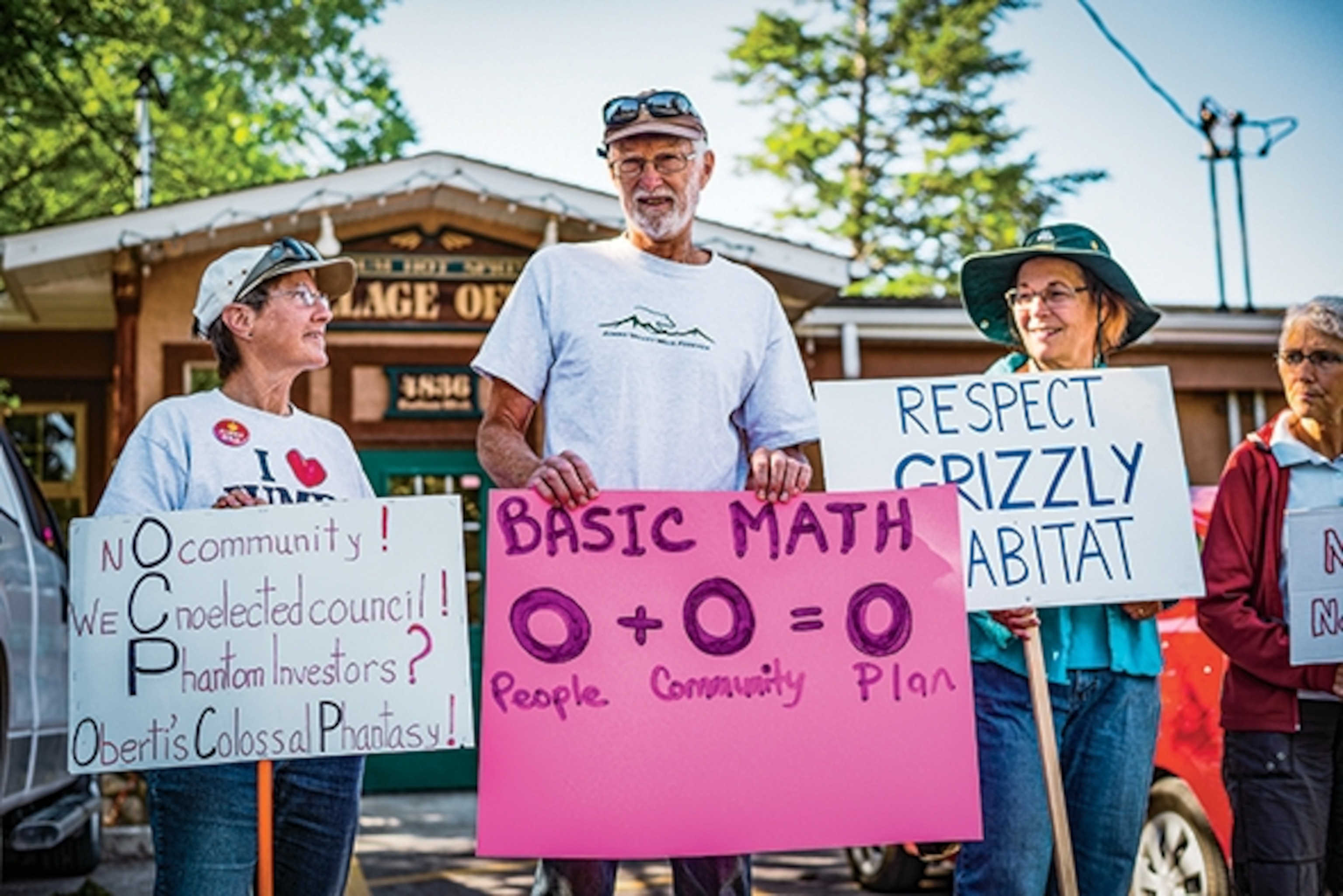 Those who say “no.” to Jumbo Glacier Resort: Loni Funnel, Norm Funnel and Susanne Bailey spell it out. Photograph by Steve Ogle