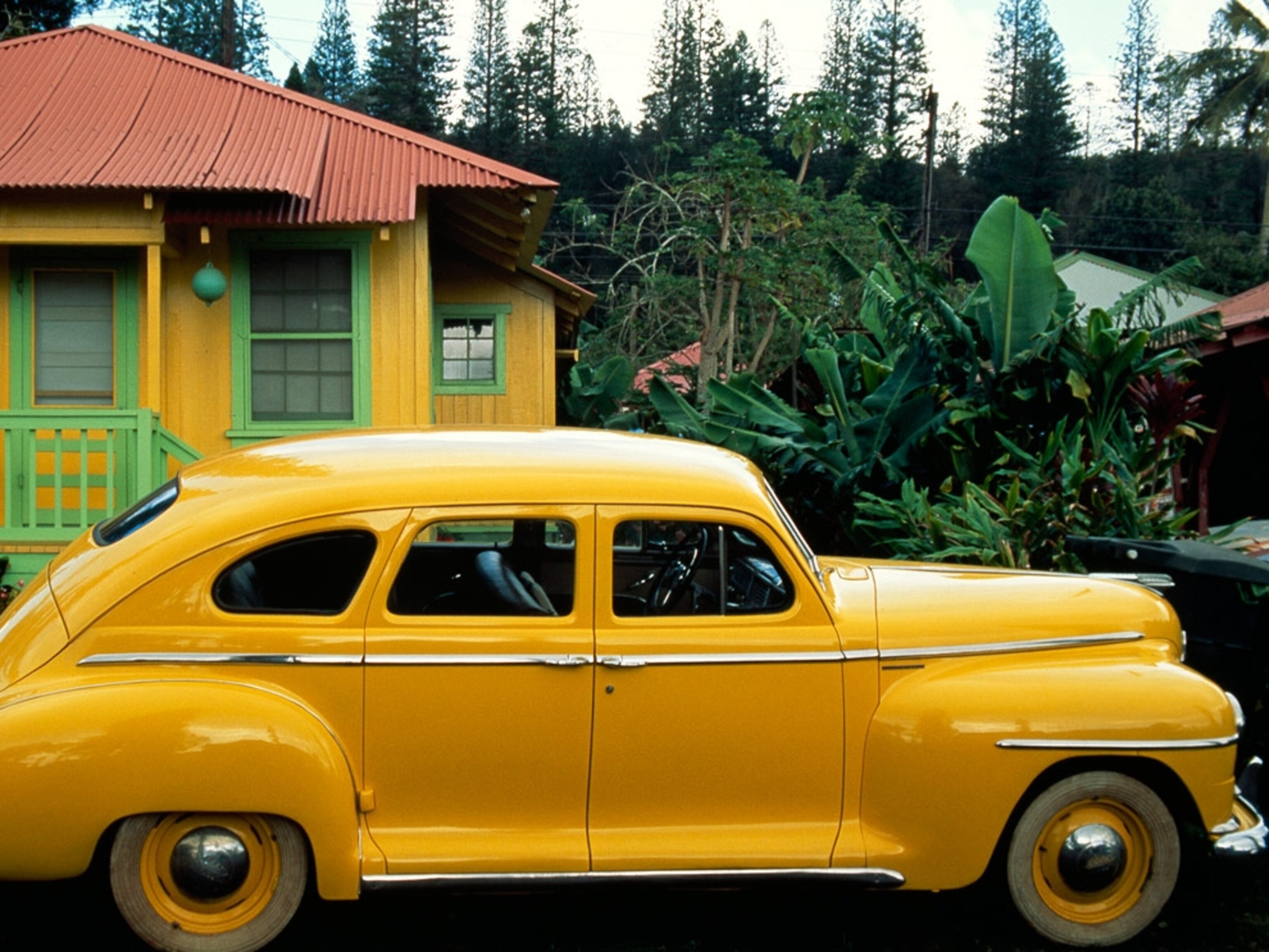 Vintage yellow car in Hawaii