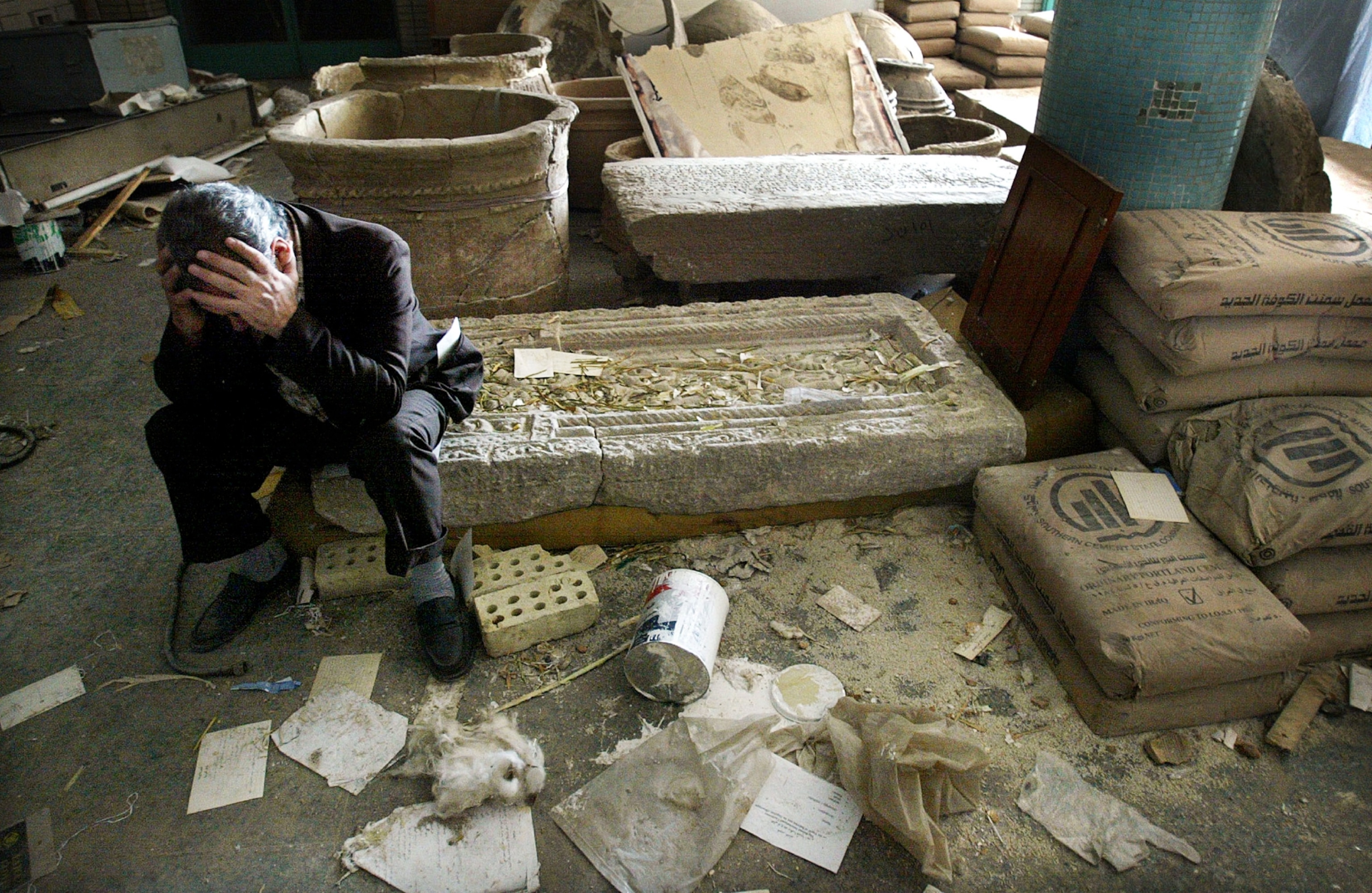 the damaged interior of the Iraqi National Museum in 2003