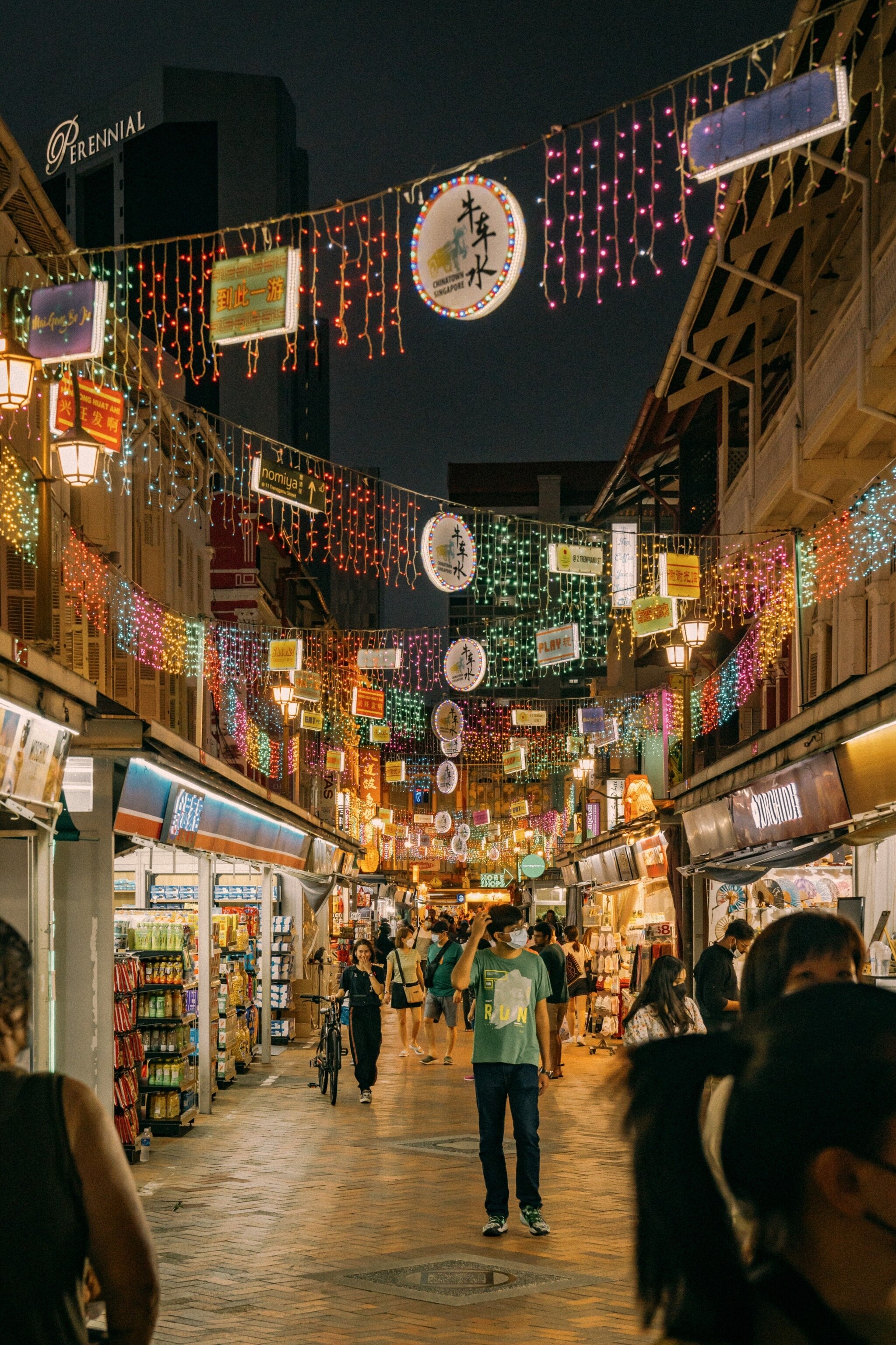 Street market in Chinatown, where shophouses have been reimagined as intimate bars and restaurants.