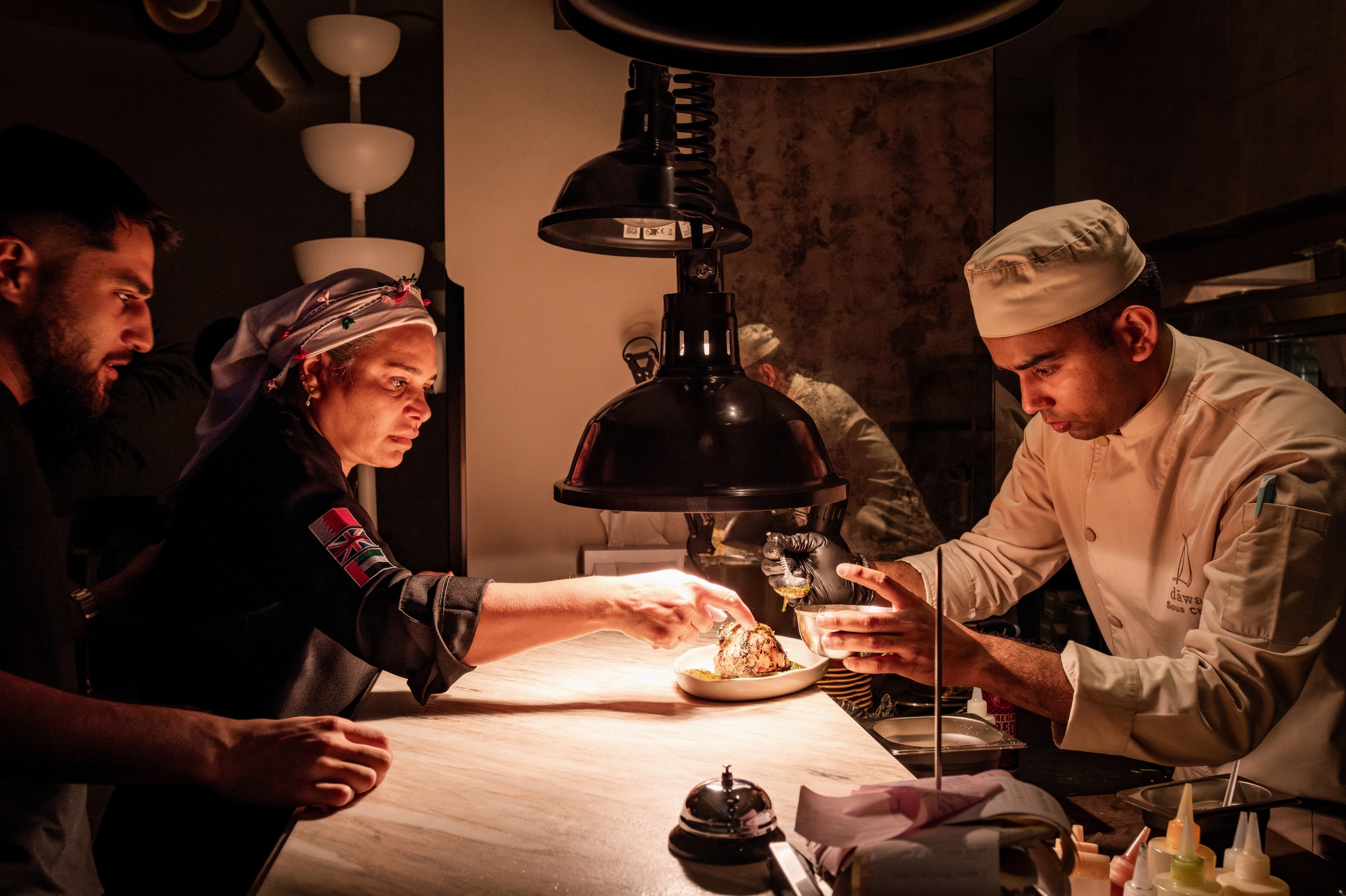 Chefs preparing seafood