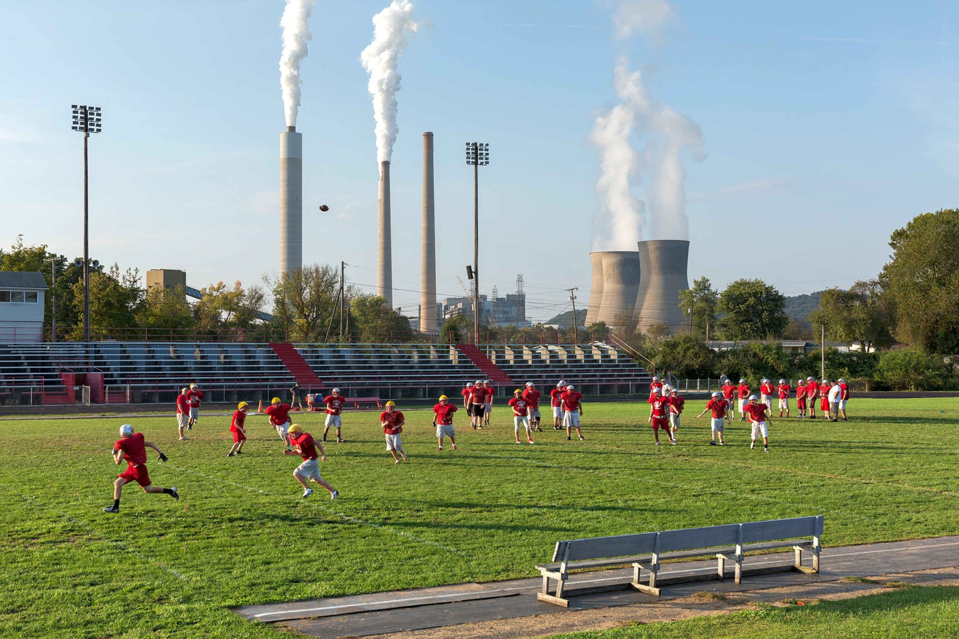 football practice near a coal-fired plant