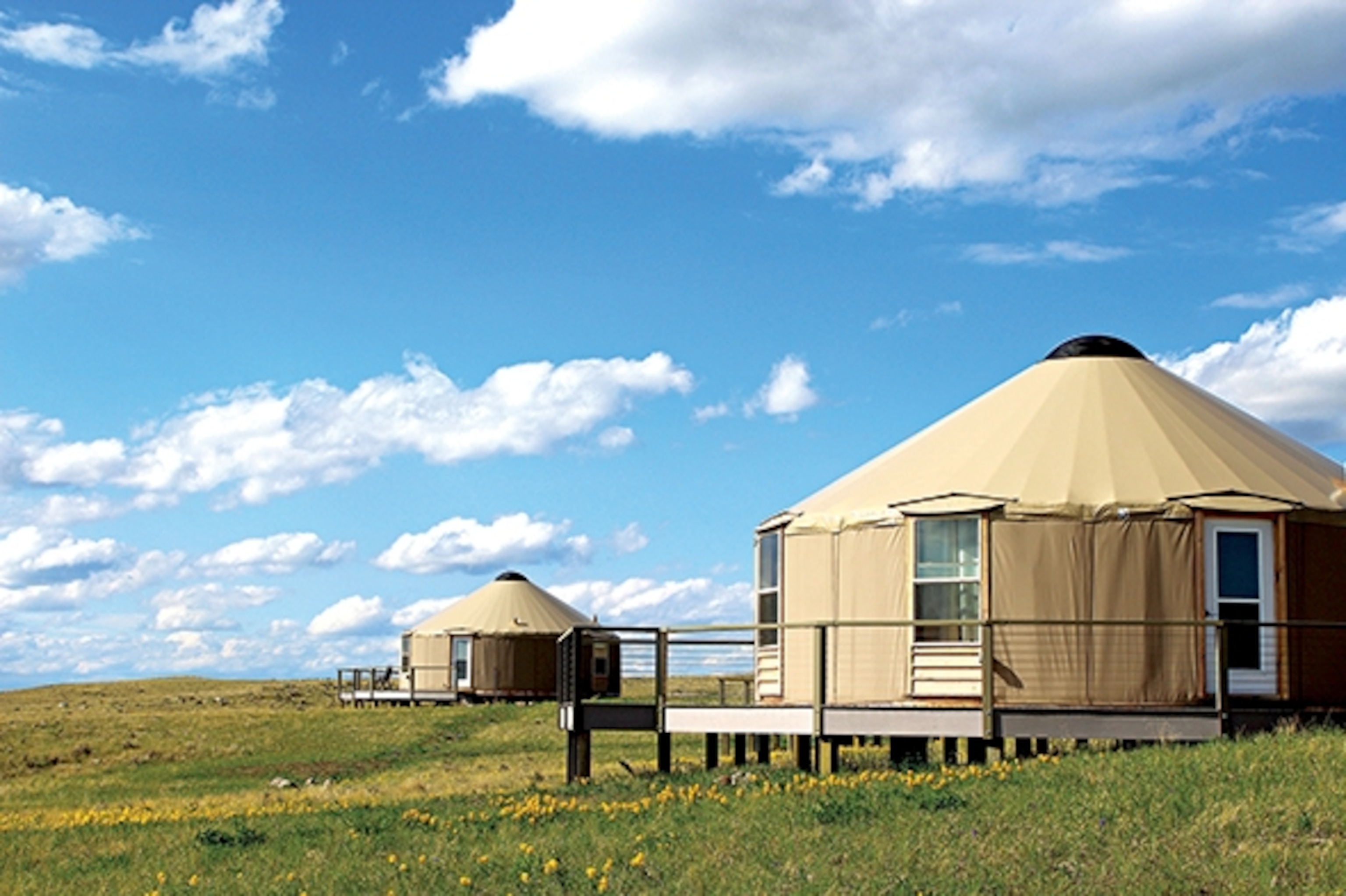 Canvas yurts at Montana's Kestrel Camp (Photograph by the American Prairie Reserve)