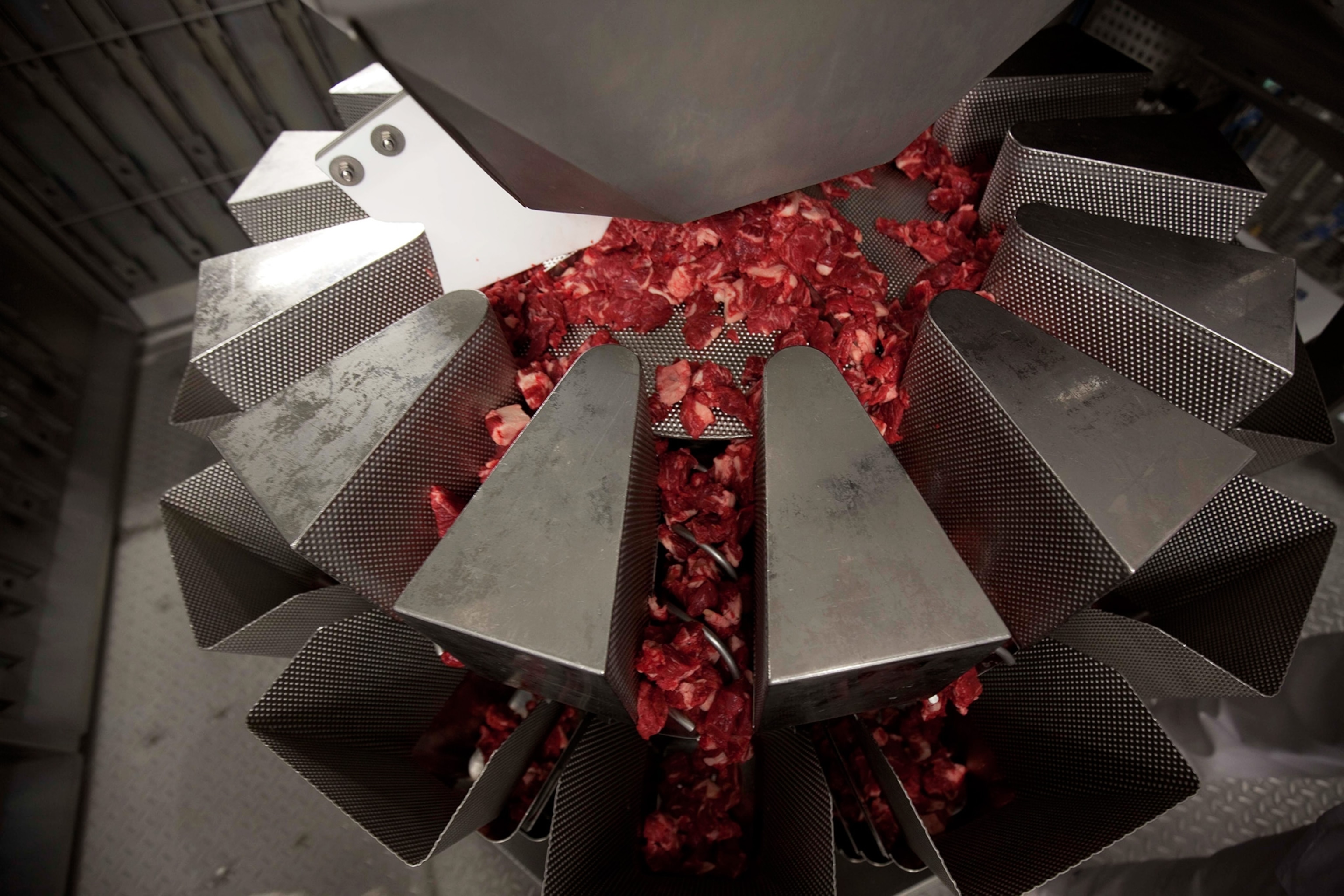 Lower quality cuts of meet are sorted and ground into burger.