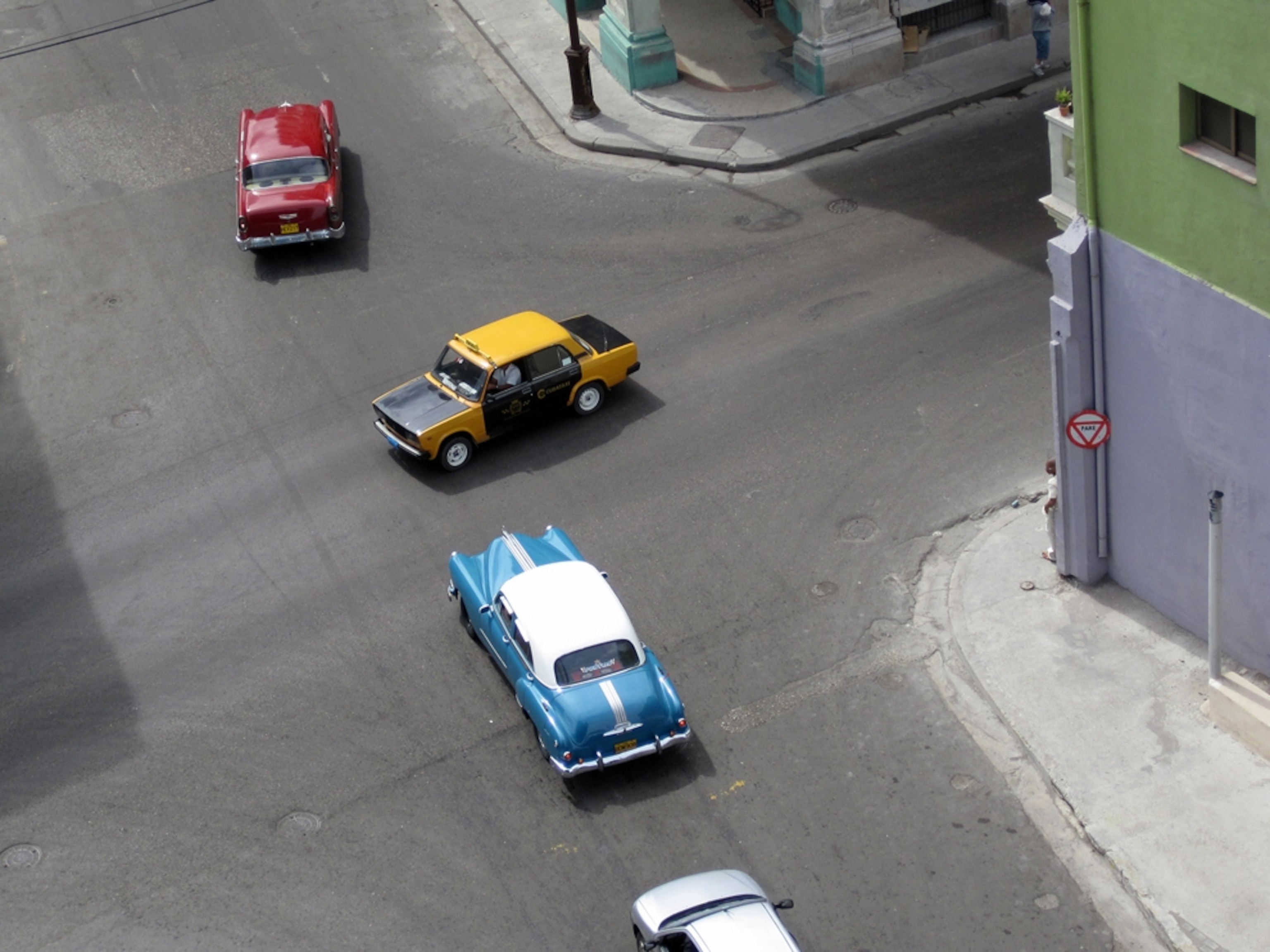Aerial view of cars on a street