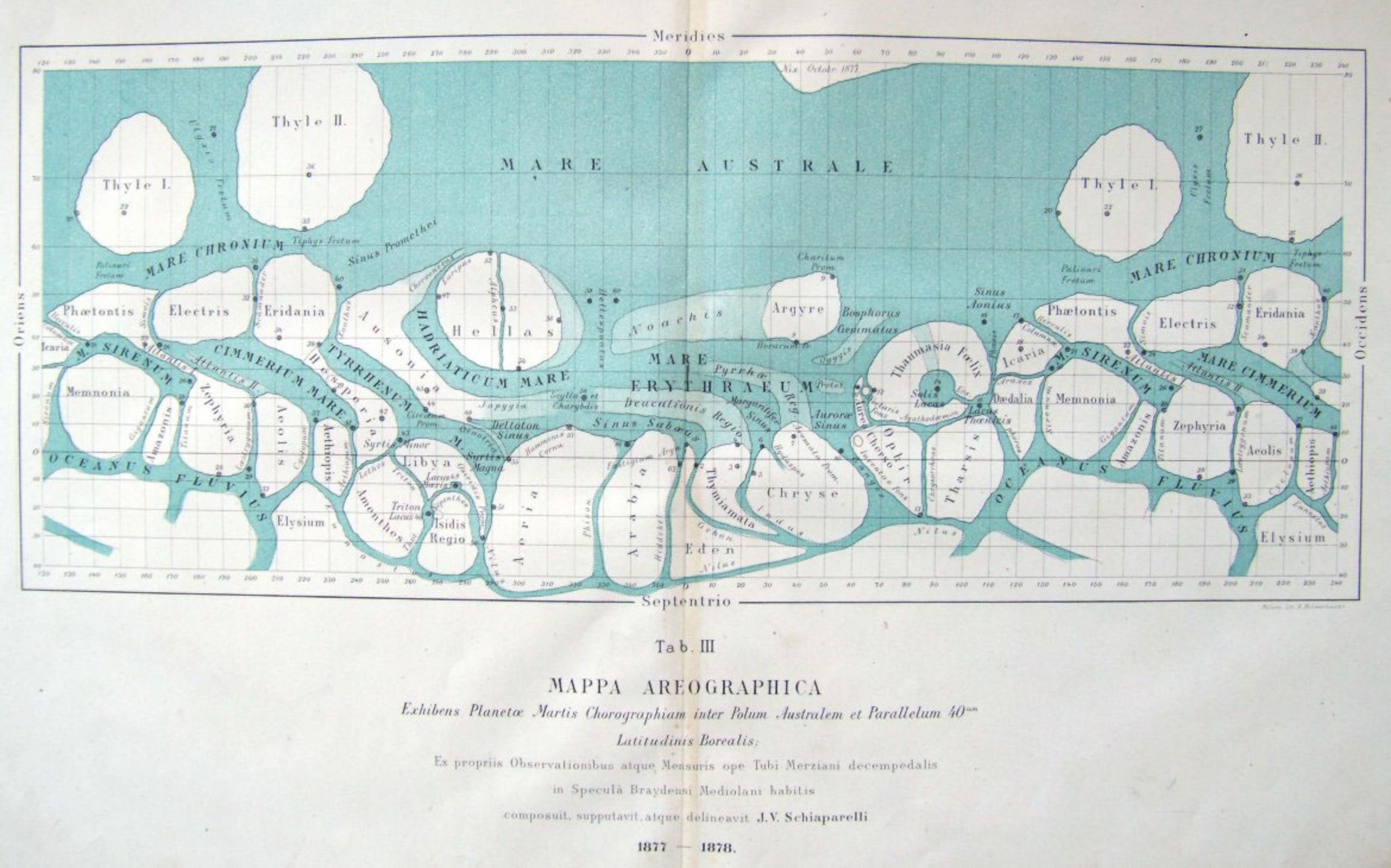 a map of Mars from 1878