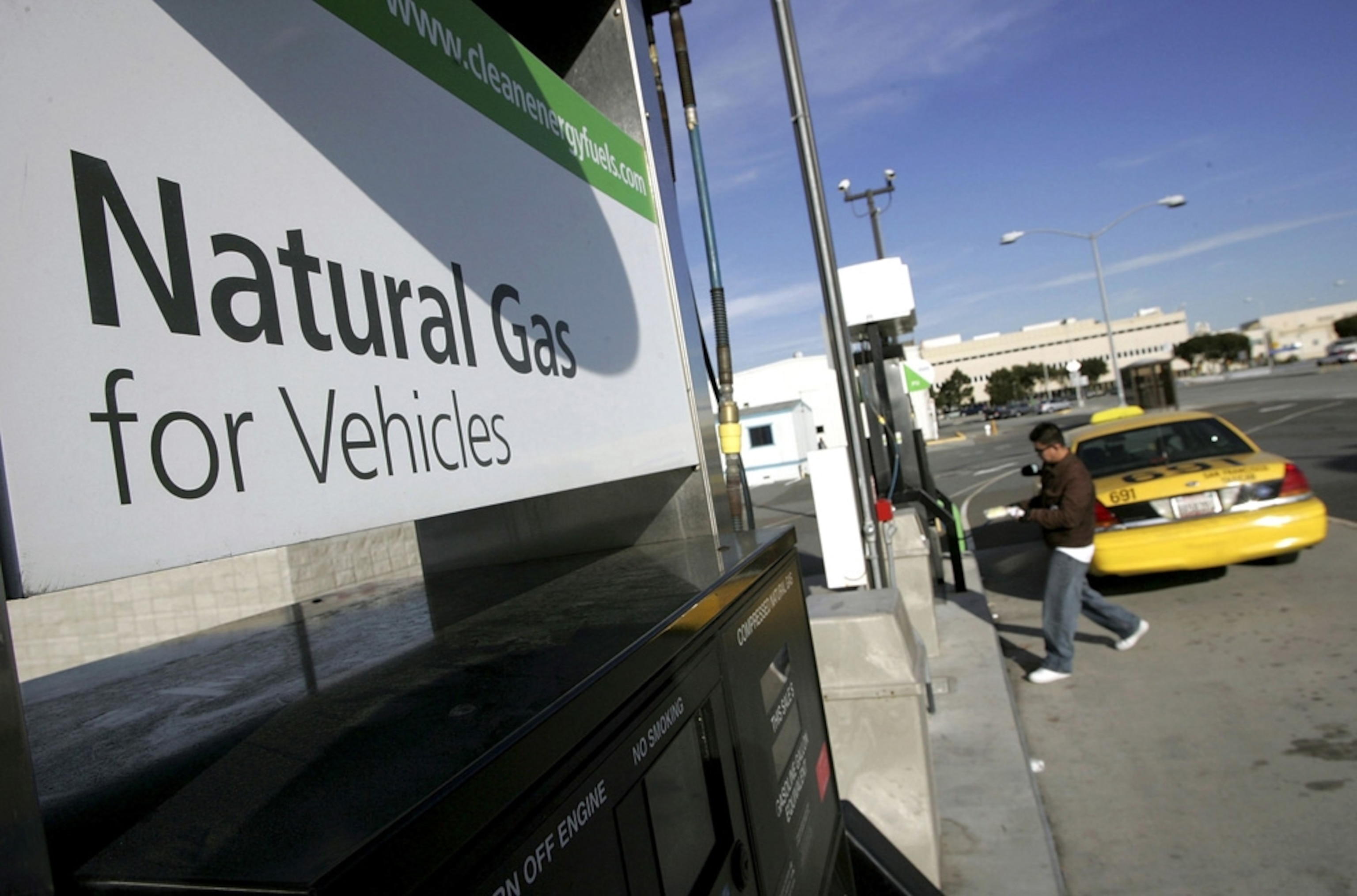 a taxi filling up at a natural gas pump in San Francisco