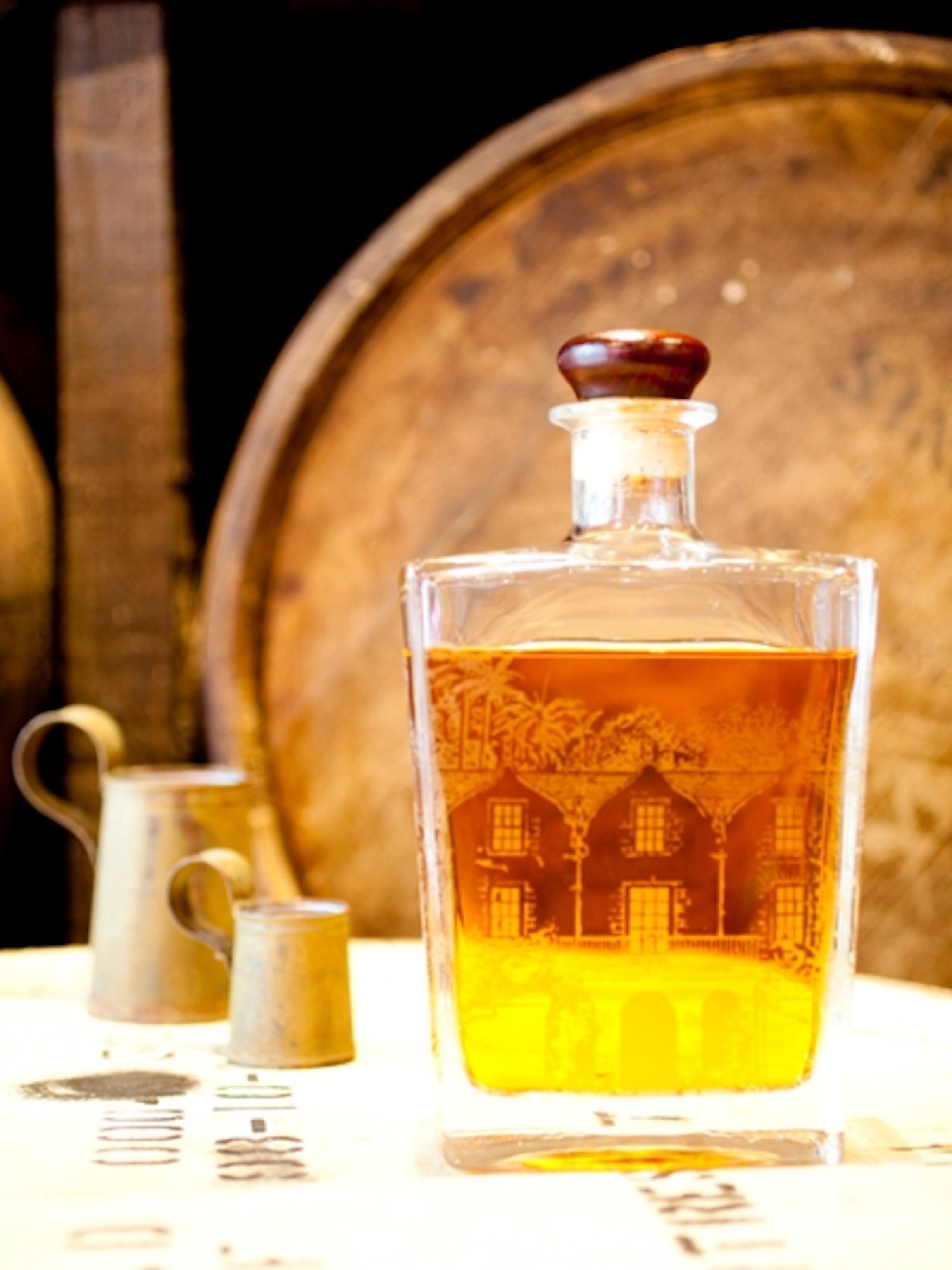 etched rum bottle Barbados