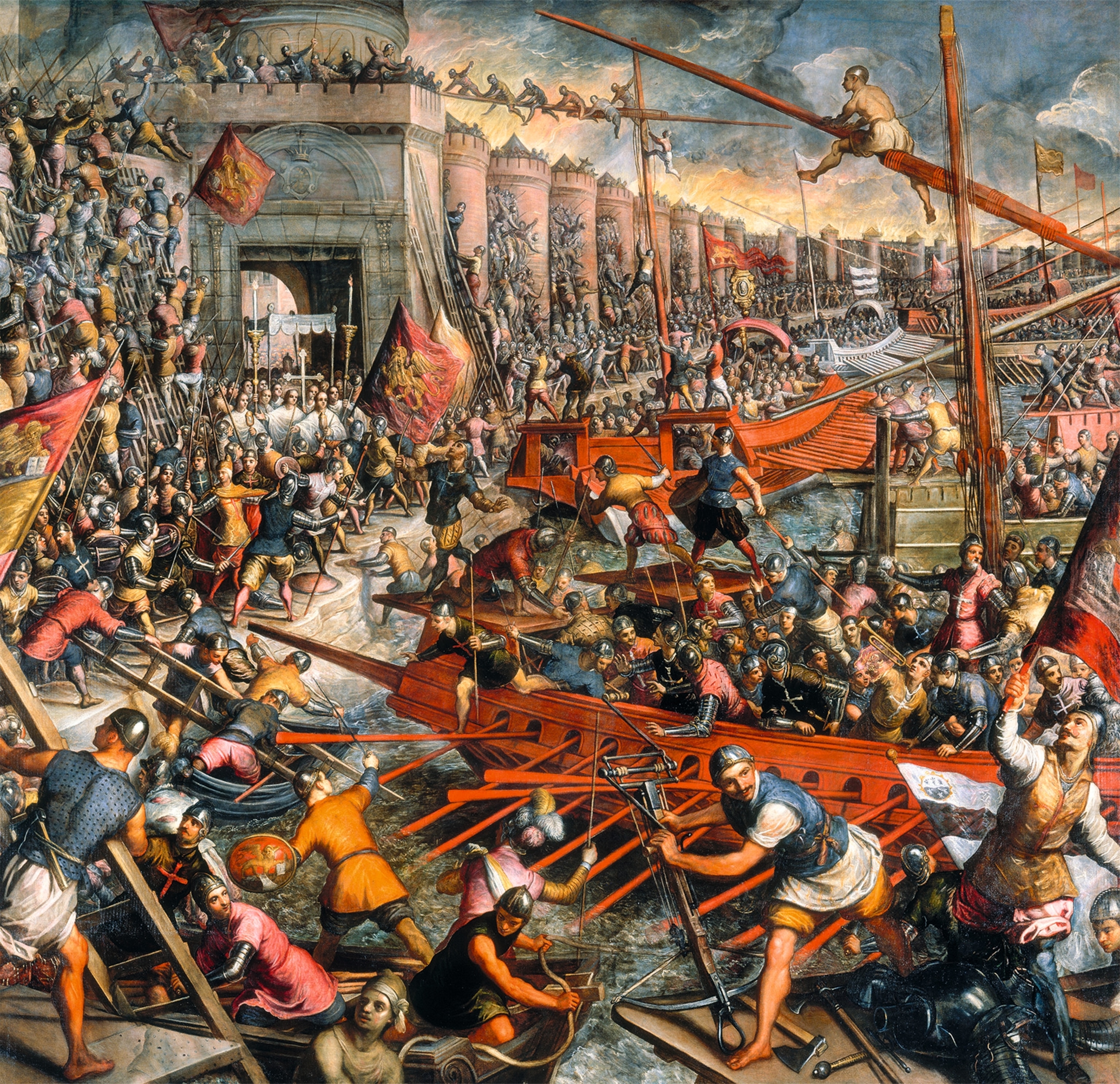 A fresco detail by Domenico Tintoretto is pictured.