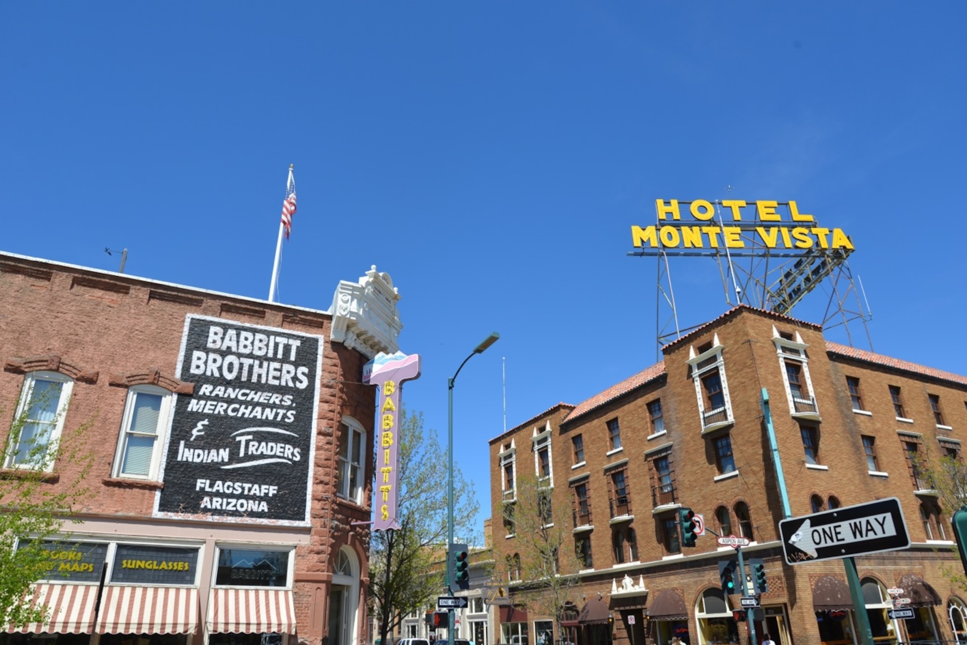 Old hotels and 'Indian Traders' line Route 66 in Flagstaff, Arizona. (Photo by Andrew Evans, National Geographic)